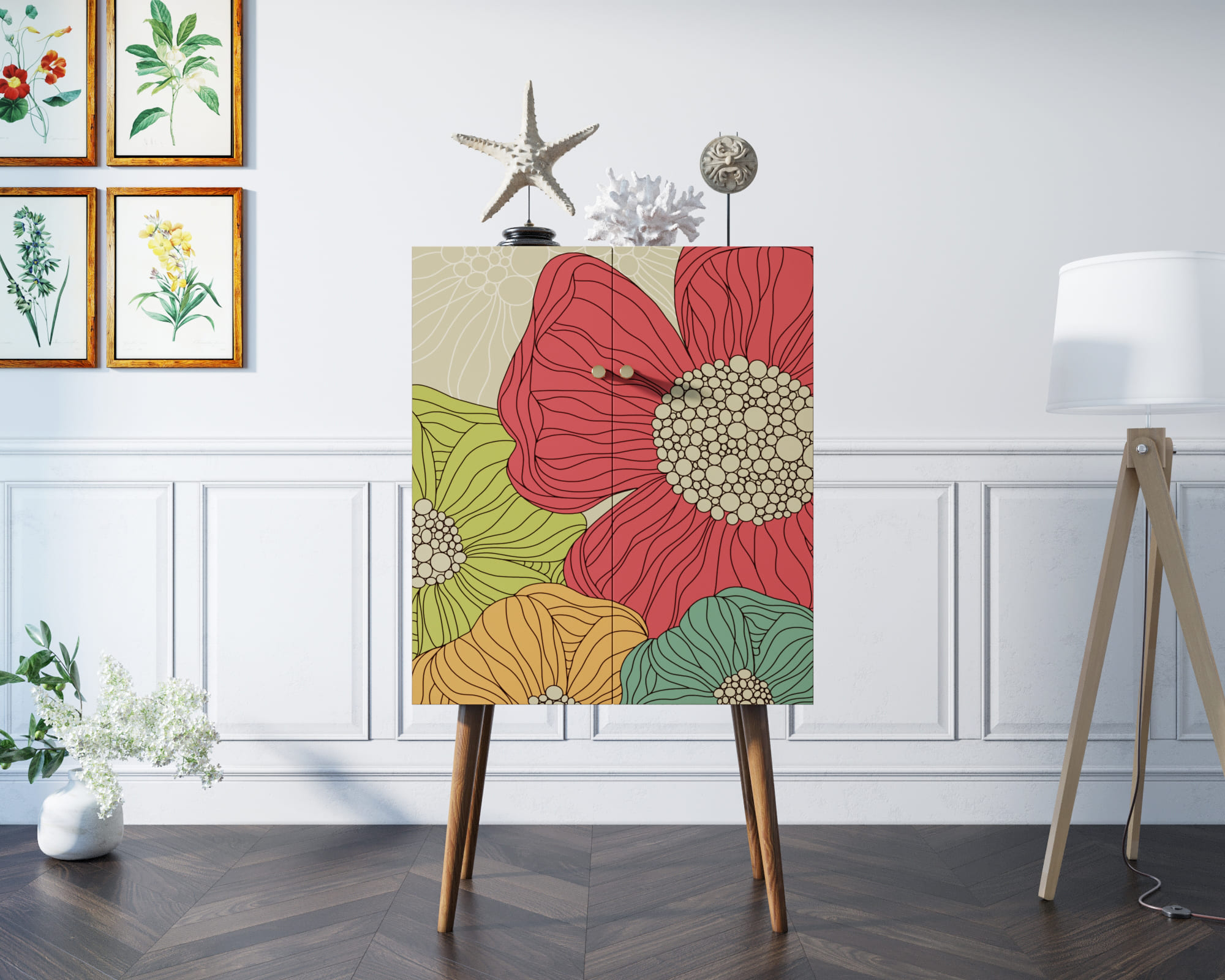 Комод на высоких ножках "Berber" 5 принт арт BB09/Print_05 в интерьере