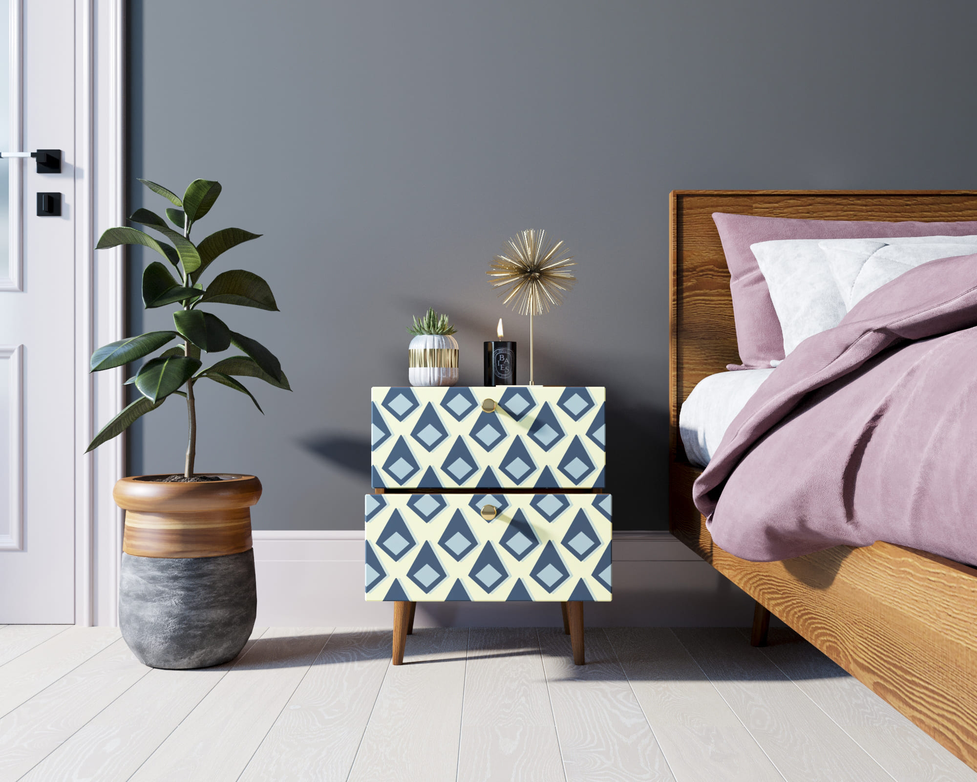 Тумбочка "Berber" с двумя ящиками 13 принт арт BB03/Print_13, разноцветная в интернет-магазине