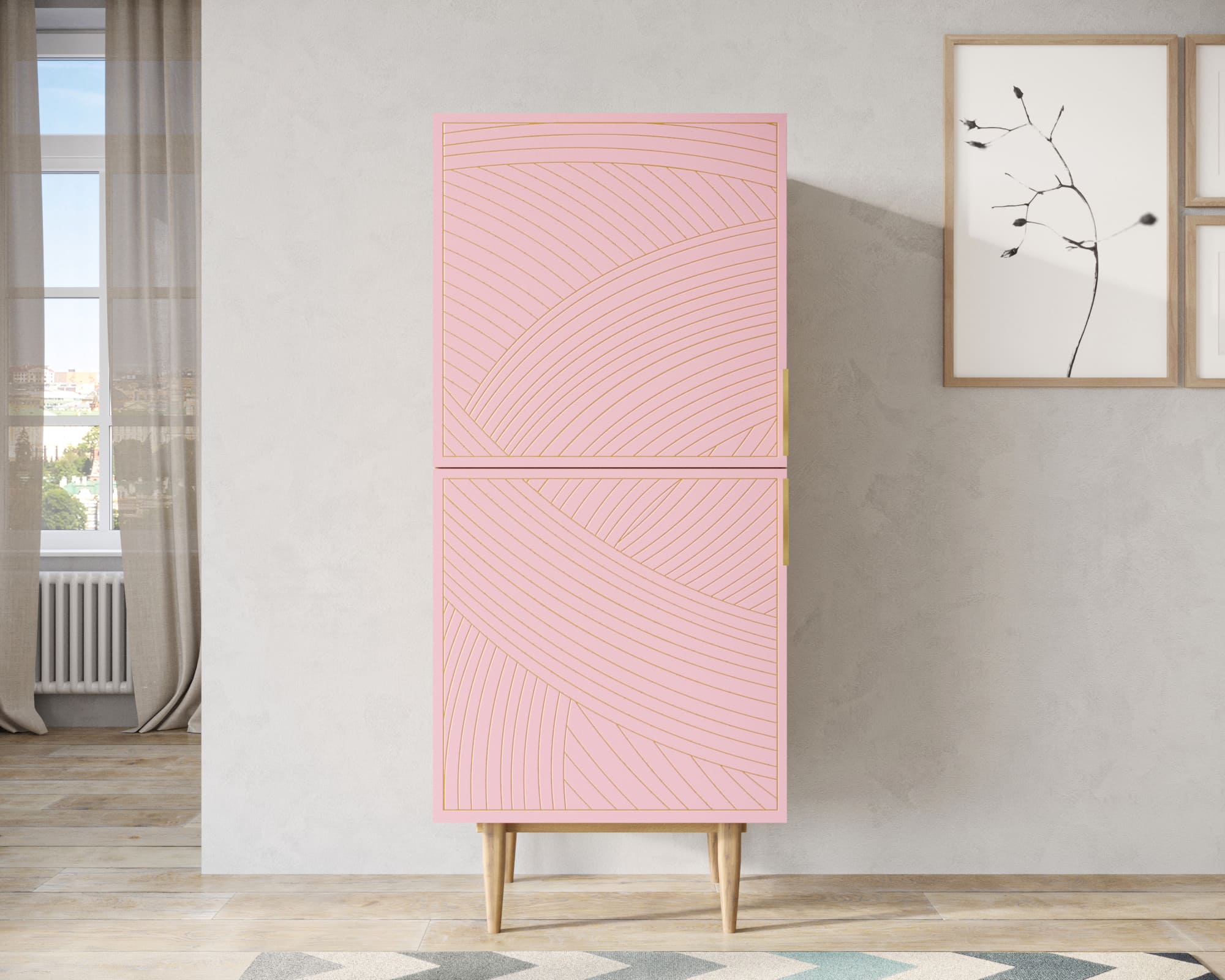 Вертикальный комод с двумя дверками "Line" LN05/GR1/pink в интернет-магазине в Москве Вертикальный комод с двумя дверками "Line" LN05/GR1/pink в интернет-магазине