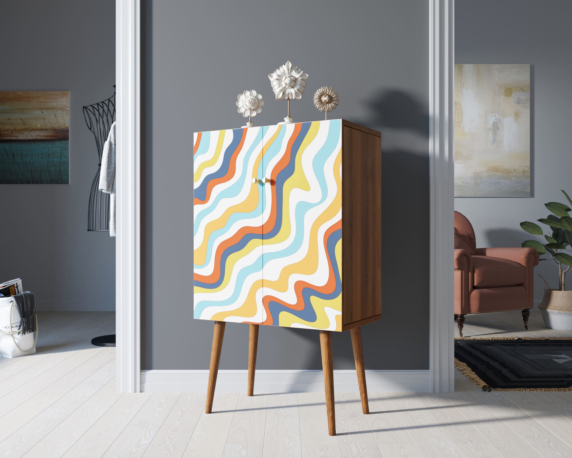 фото Комод на высоких ножках "Berber" принт 21 арт BB09/Print_21