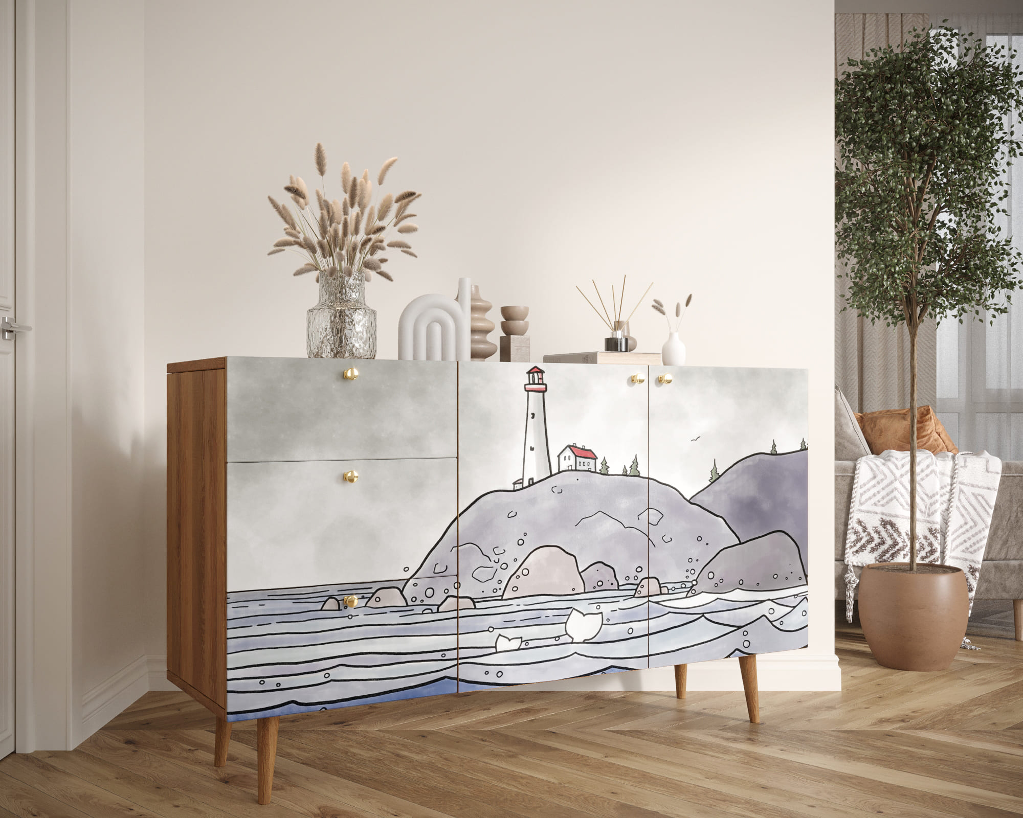 заказать Комод "Berber" с двумя дверками и ящиками арт BB17/Print_51