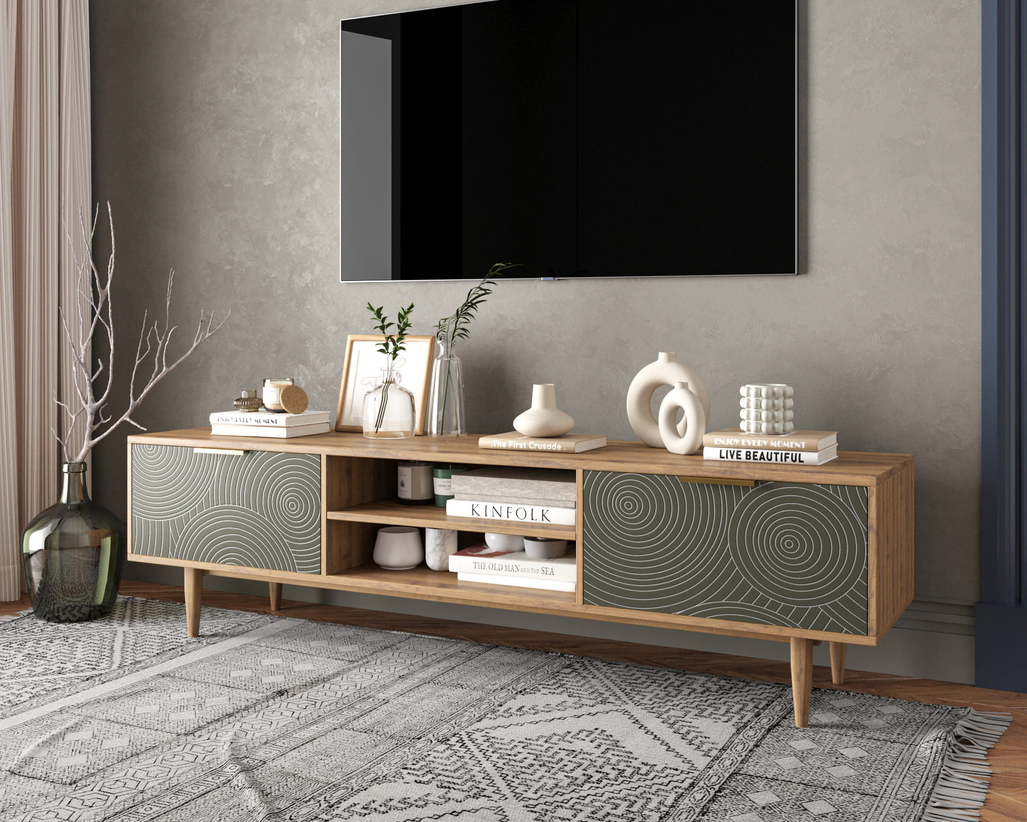 заказать Комод "Line" с нишей низкий под TV R27/browngrey
