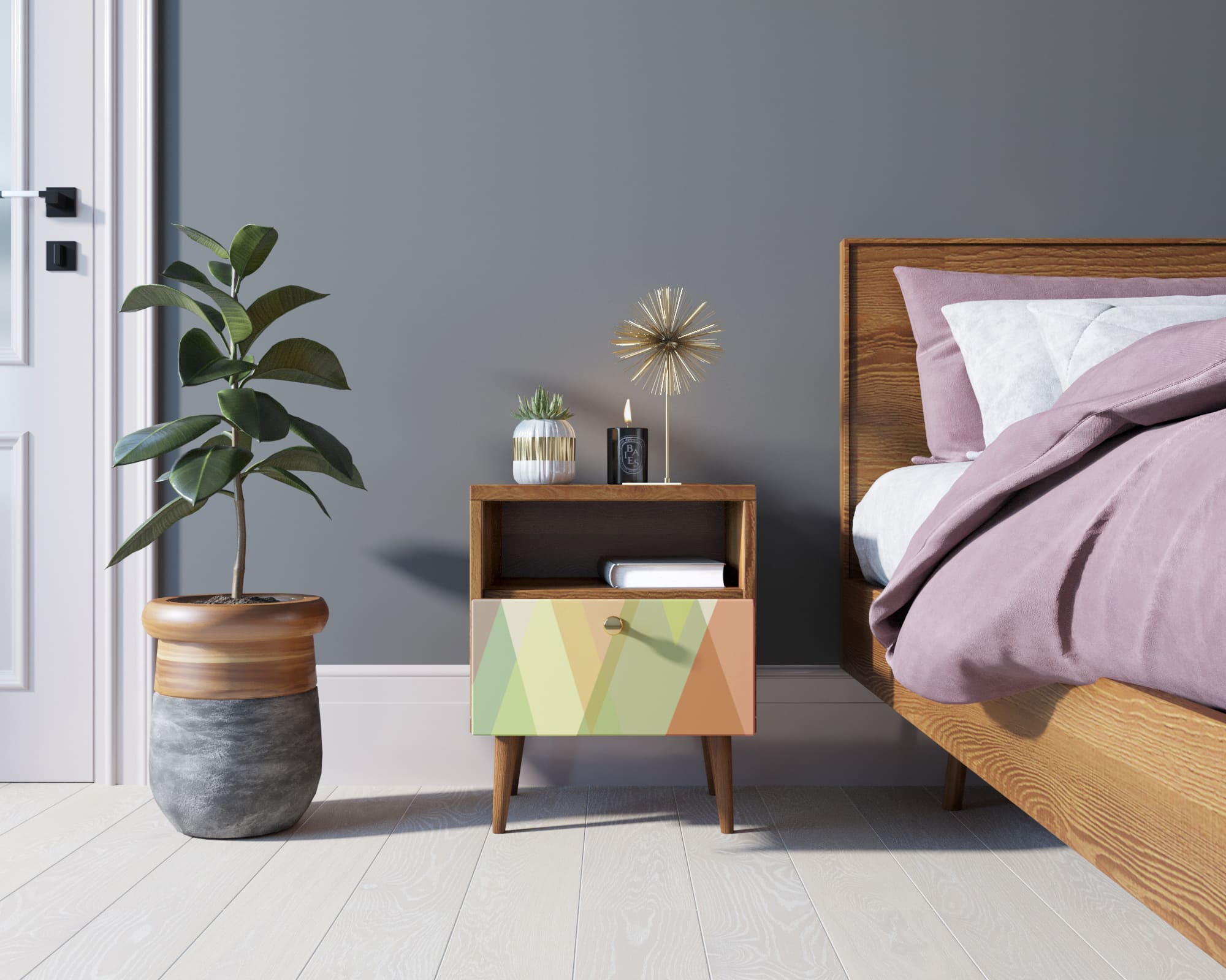 Тумбочка "Berber" с одним ящиком 16 принт арт BB06/Print_16, разноцветная в интернет-магазине