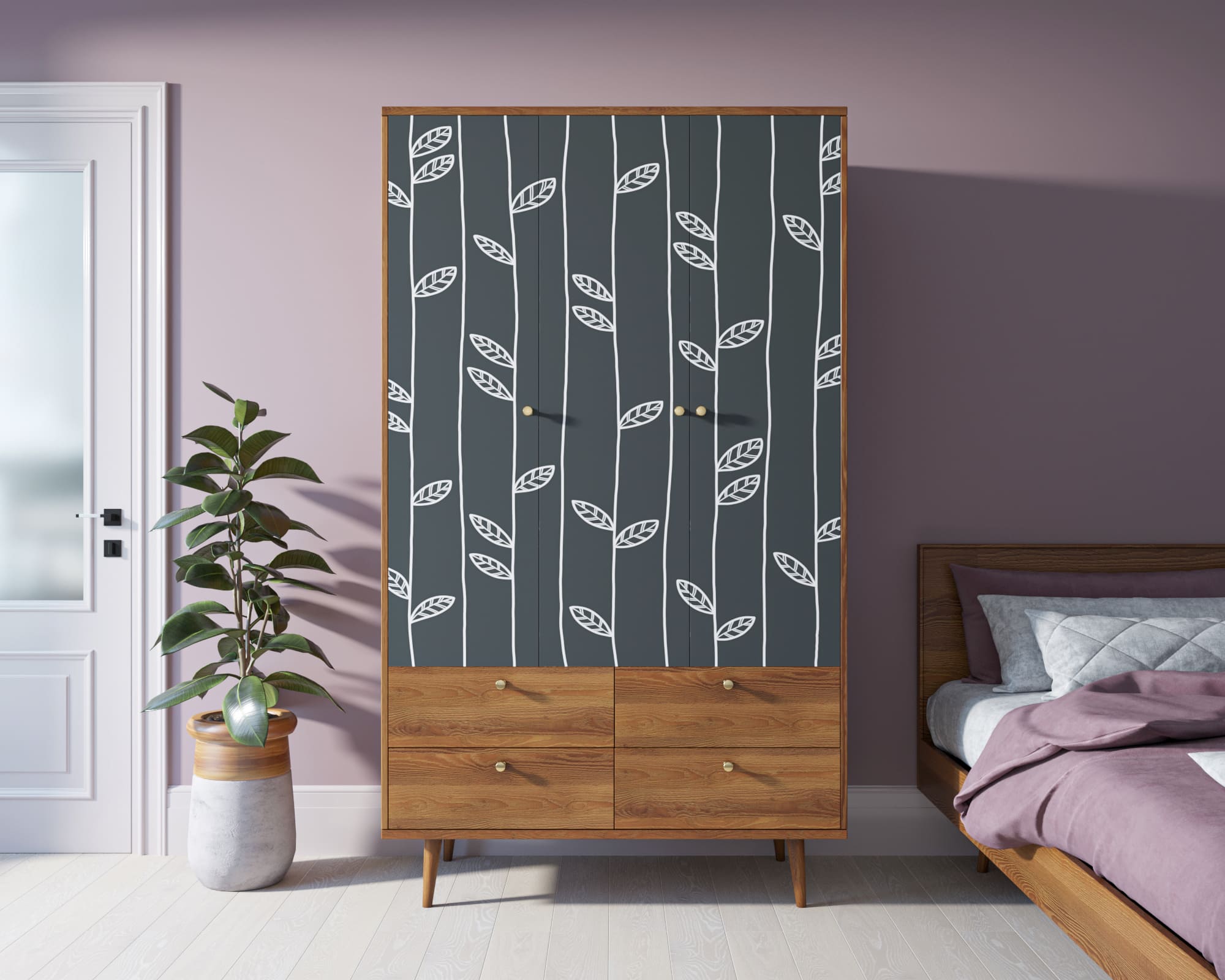 Шкаф трехстворчатый "Berber" принт 18 арт BB02/Print_18 в интерьере