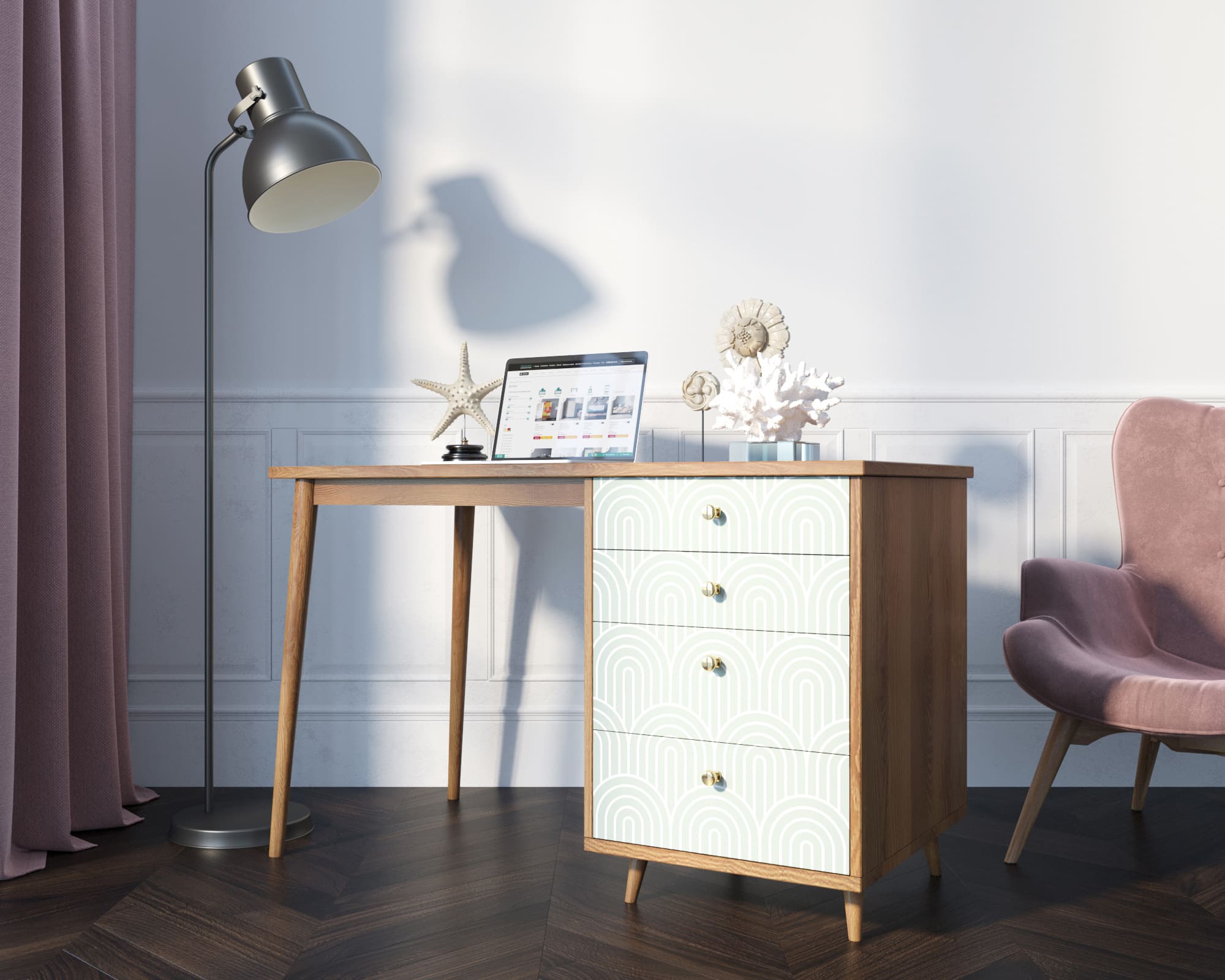 заказать Стол рабочий "Berber" принт 34 с одной тумбой арт BB31/Print_34