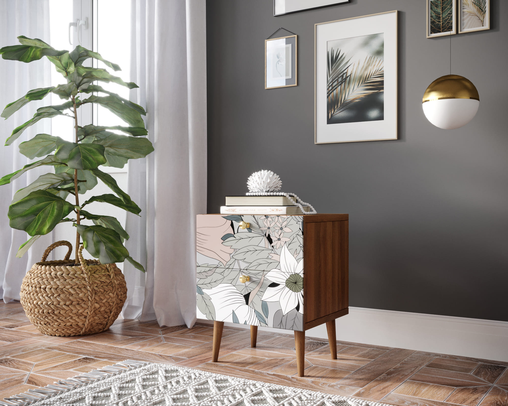 фото Тумбочка "Berber" с двумя ящиками 50 принт арт BB03/Print_50, разноцветная