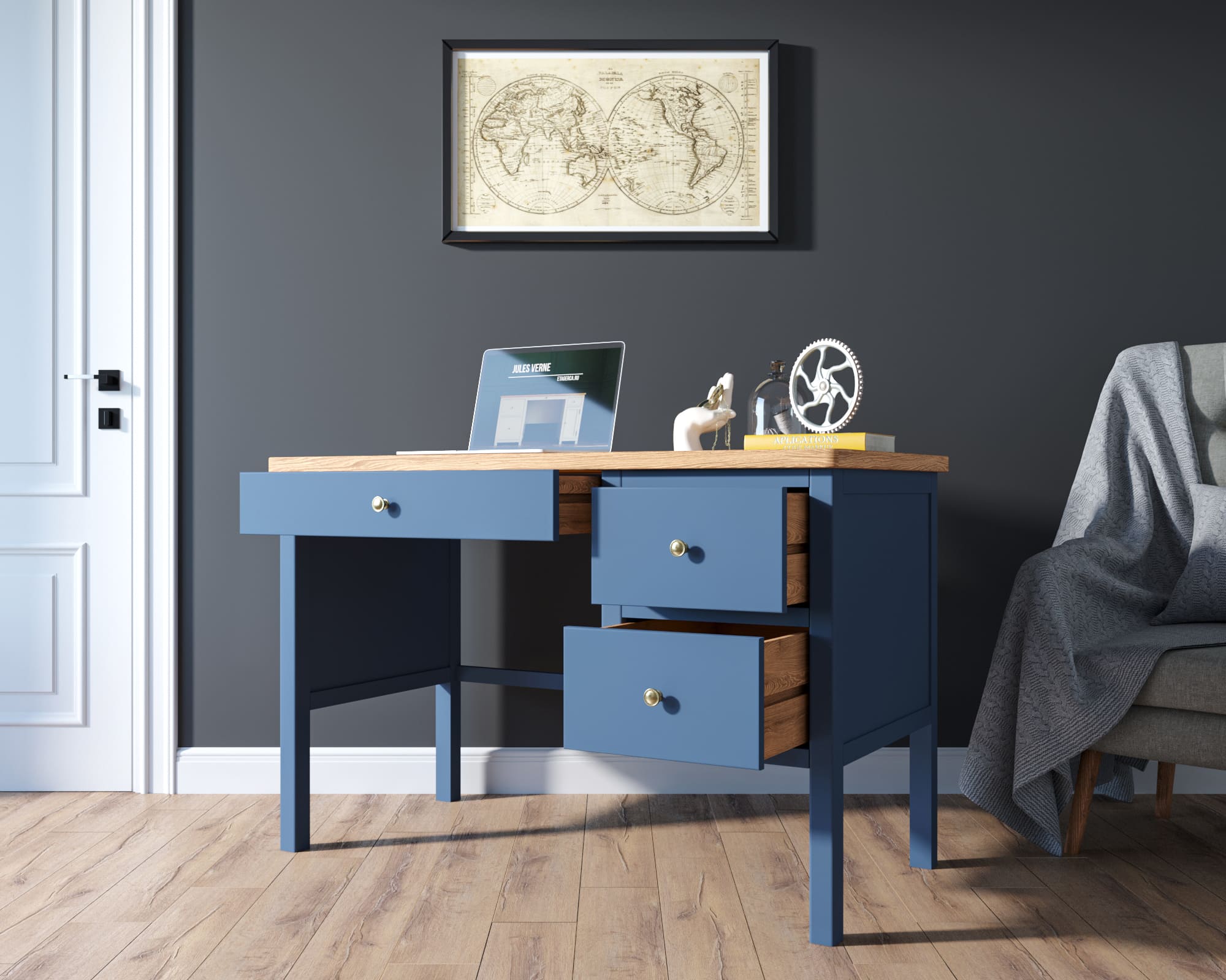 купить Рабочий стол "Jules Verne" с широкой тумбой арт JV47ETGB в Москве купить Рабочий стол "Jules Verne" с широкой тумбой арт JV47ETGB