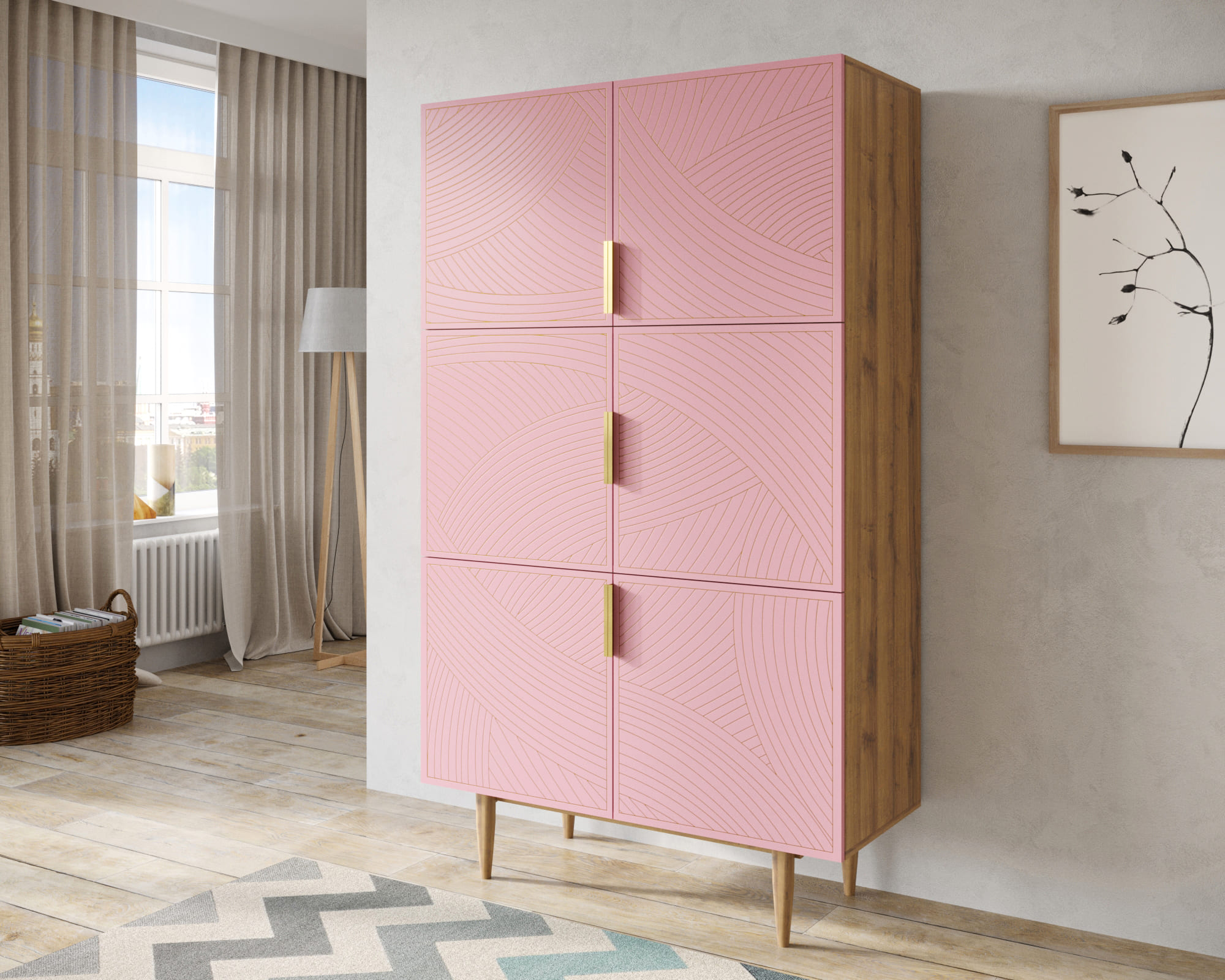 заказать Большой комод с шестью дверками "Line" LN04/GR1/pink в Москве заказать Большой комод с шестью дверками "Line" LN04/GR1/pink