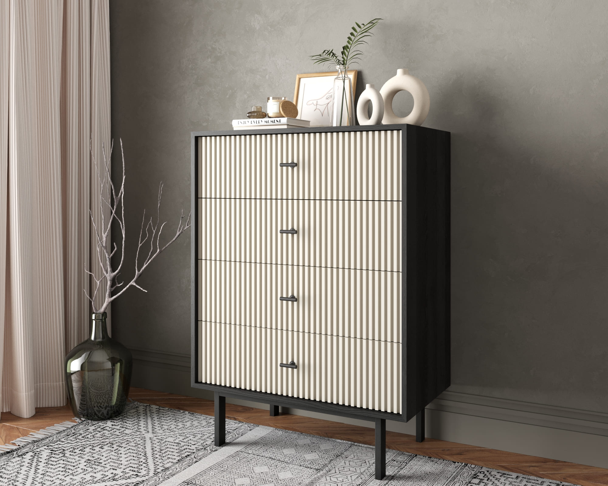 заказать Комод вертикальный с четырьмя ящиками "Emerson" арт EM18/milky/L в Москве заказать Комод вертикальный с четырьмя ящиками "Emerson" арт EM18/milky/L