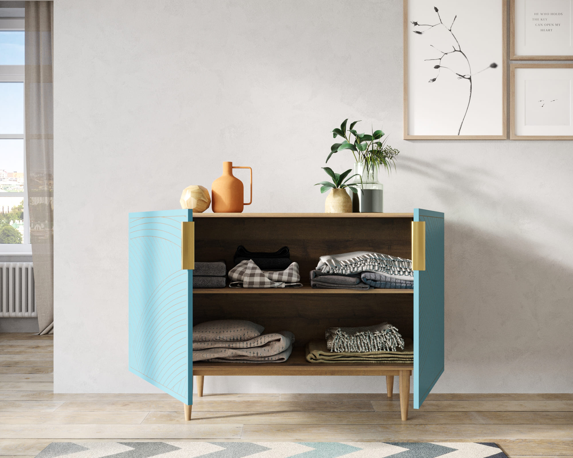 купить Комод с двумя дверками "Line" LN01/GR1/blue в Москве купить Комод с двумя дверками "Line" LN01/GR1/blue