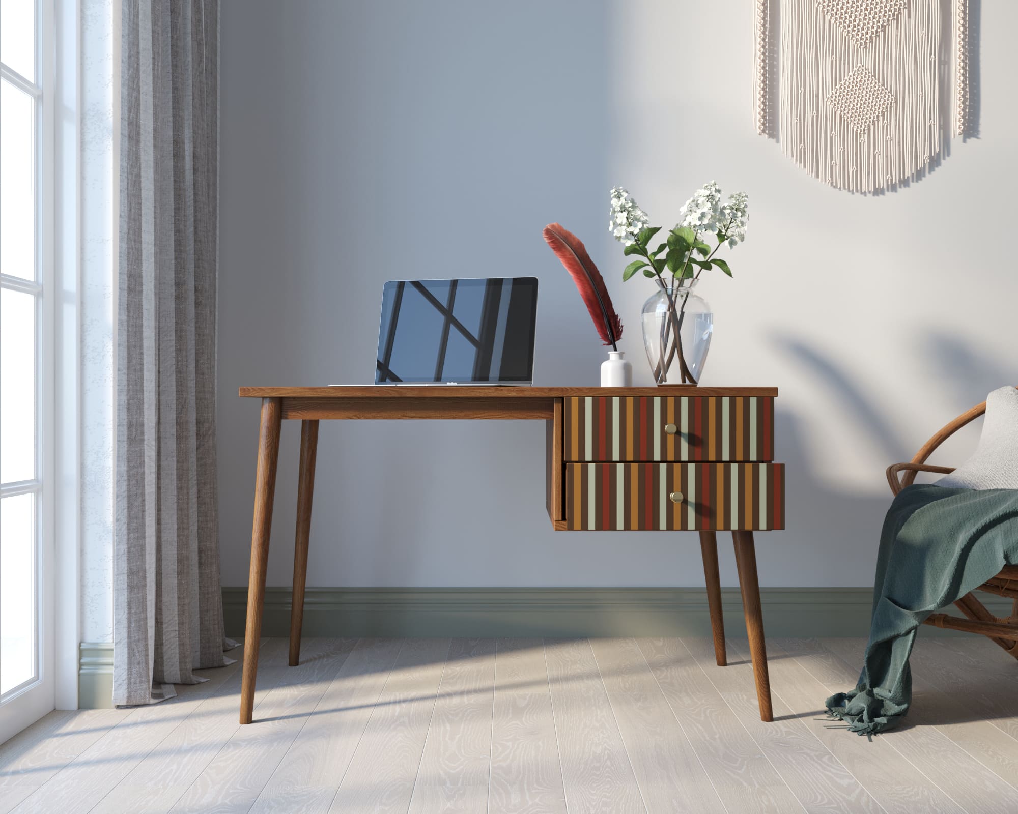 Стол рабочий "Berber" принт 20 с одной тумбой арт BB20/Print_20 в интернет-магазине