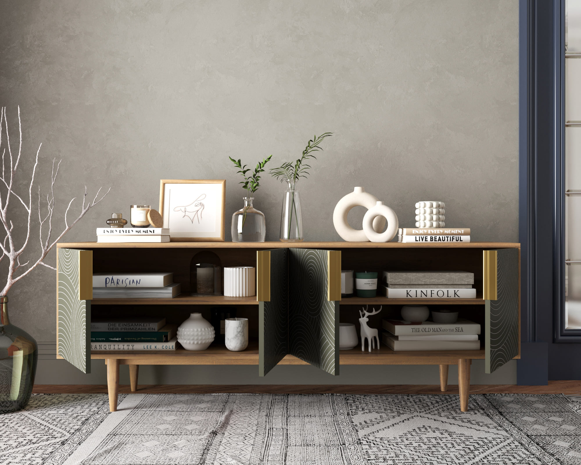 купить Комод под TV с четыремя дверками "Line" R21/browngrey в Москве купить Комод под TV с четыремя дверками "Line" R21/browngrey