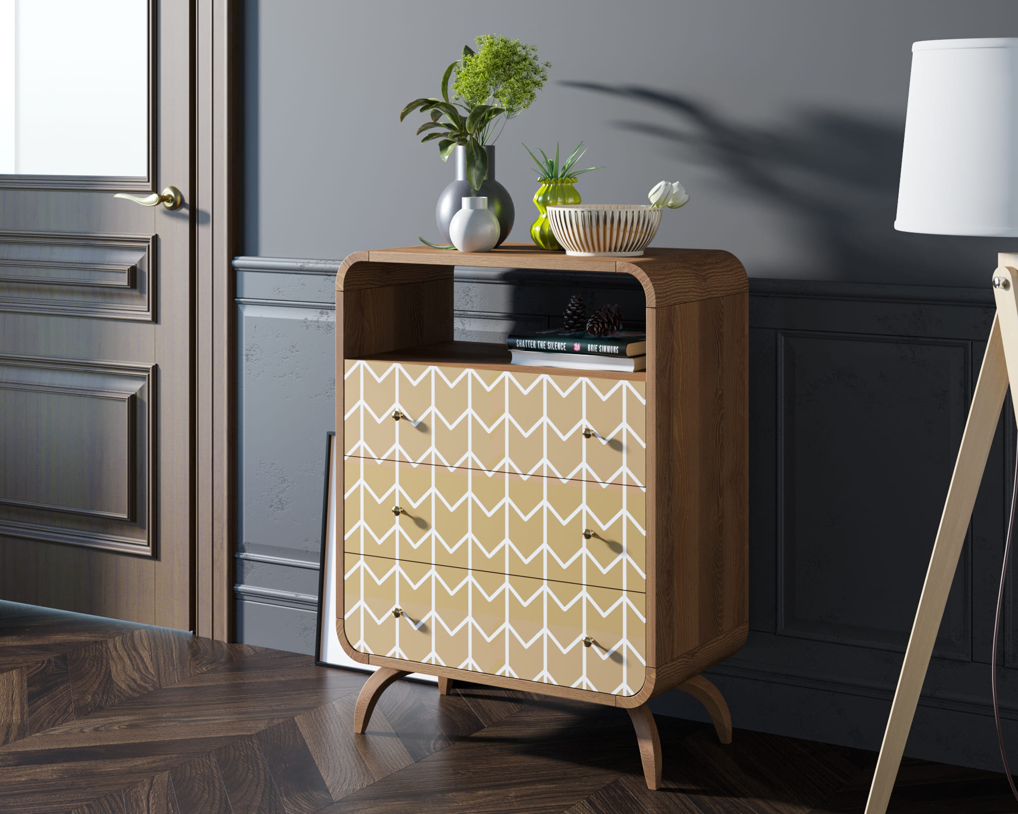 заказать Высокий комод "Ellipse print" с тремя ящиками принт 1 арт EL04/print_1 в Москве заказать Высокий комод "Ellipse print" с тремя ящиками принт 1 арт EL04/print_1