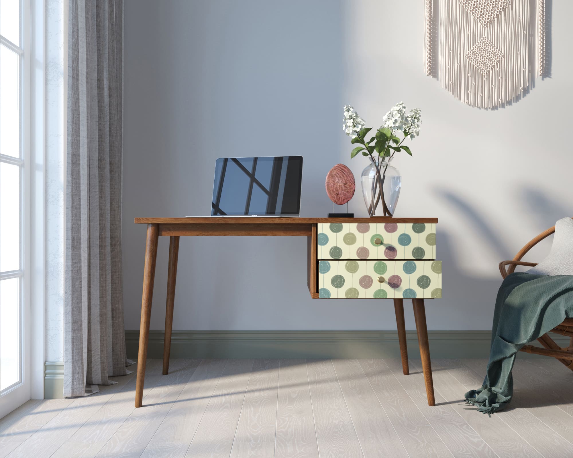 Стол рабочий "Berber" принт 24 с одной тумбой арт BB20/Print_24 в интернет-магазине