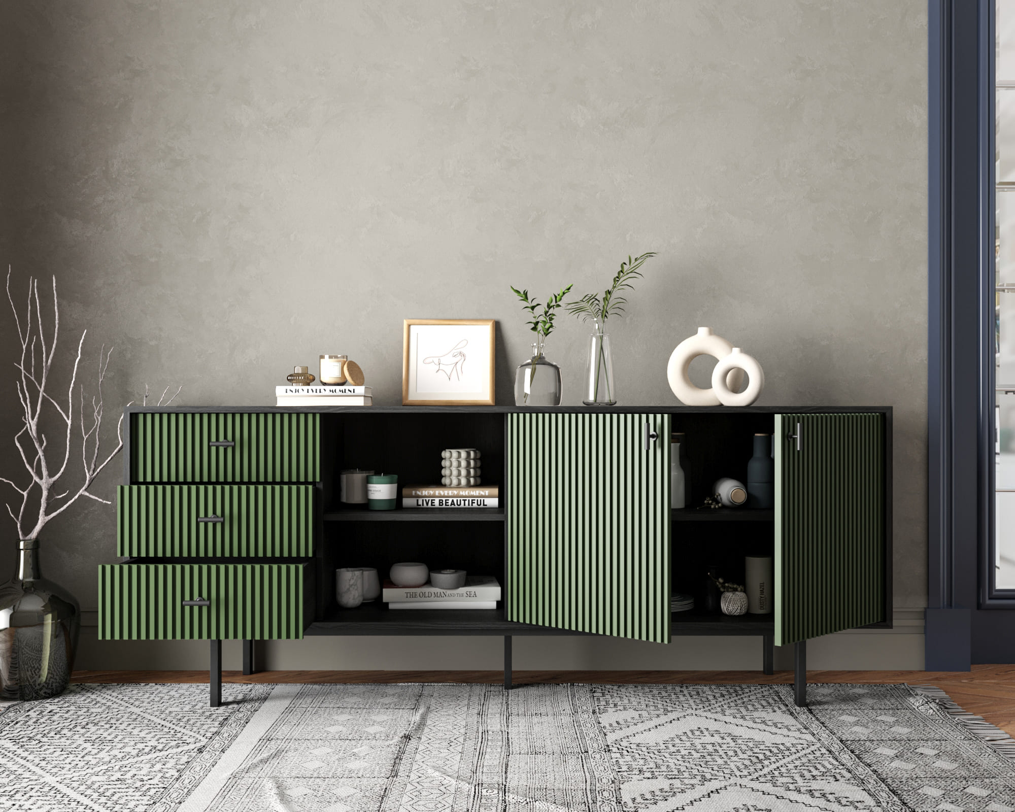 купить Комод с дверками и нишей "Emerson" арт EM15/green/L