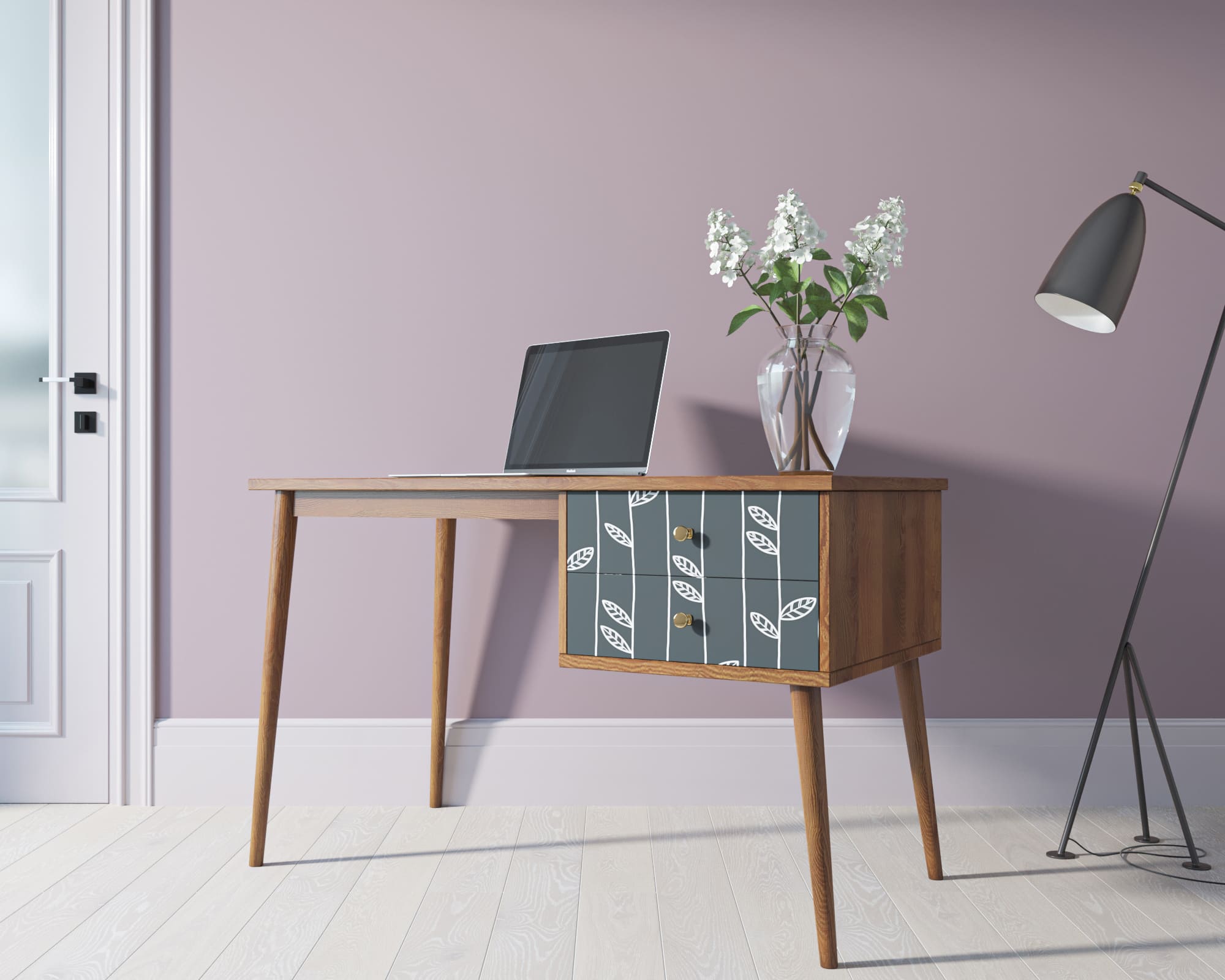 фото Стол рабочий "Berber" принт 18 с одной тумбой арт BB20/Print_18