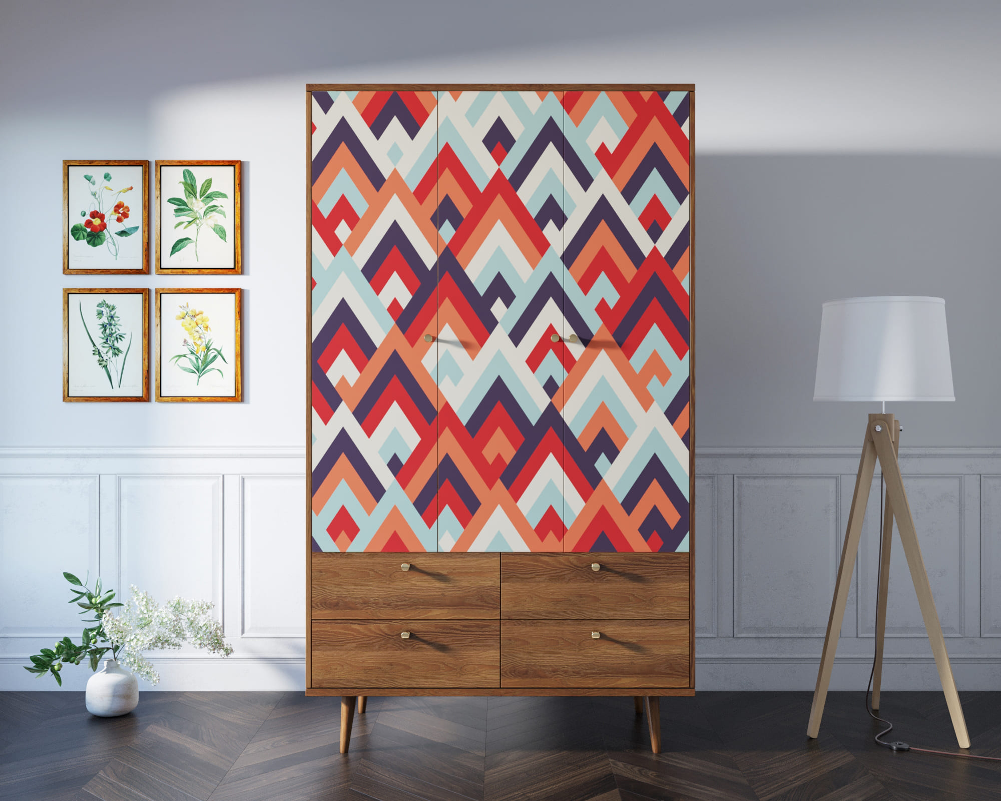 Шкаф трехстворчатый "Berber" принт 2 арт BB02/Print_02 в интерьере