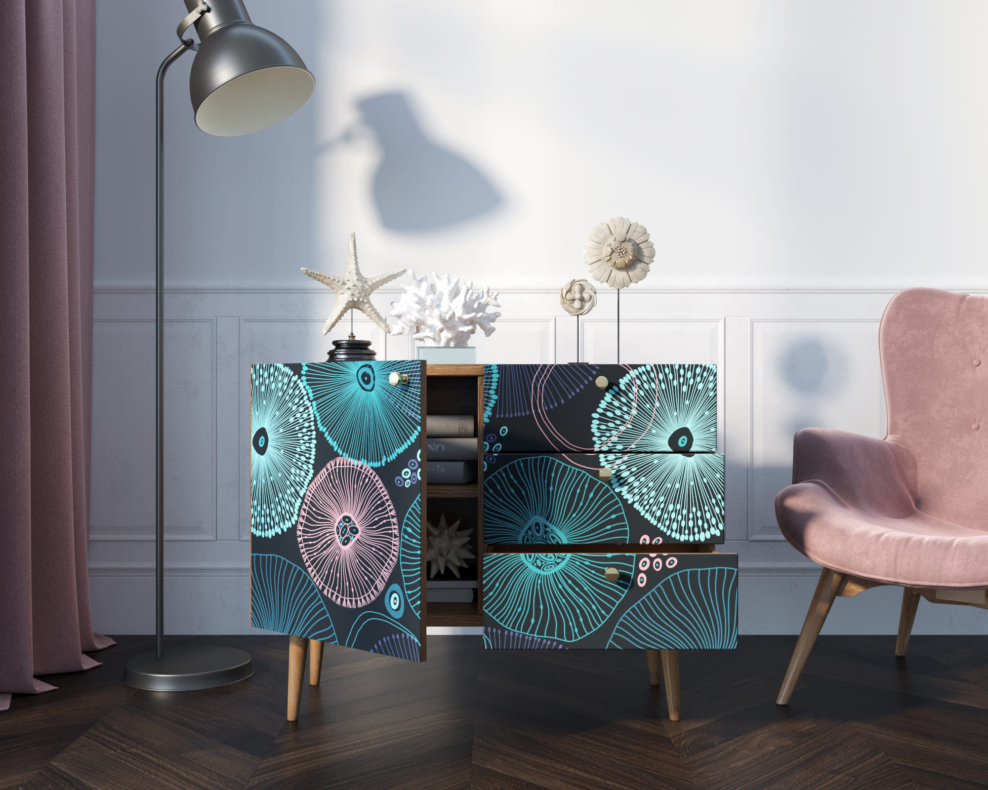 купить Комод "Berber" три ящика и дверка 32 принт арт BB34/Print_32