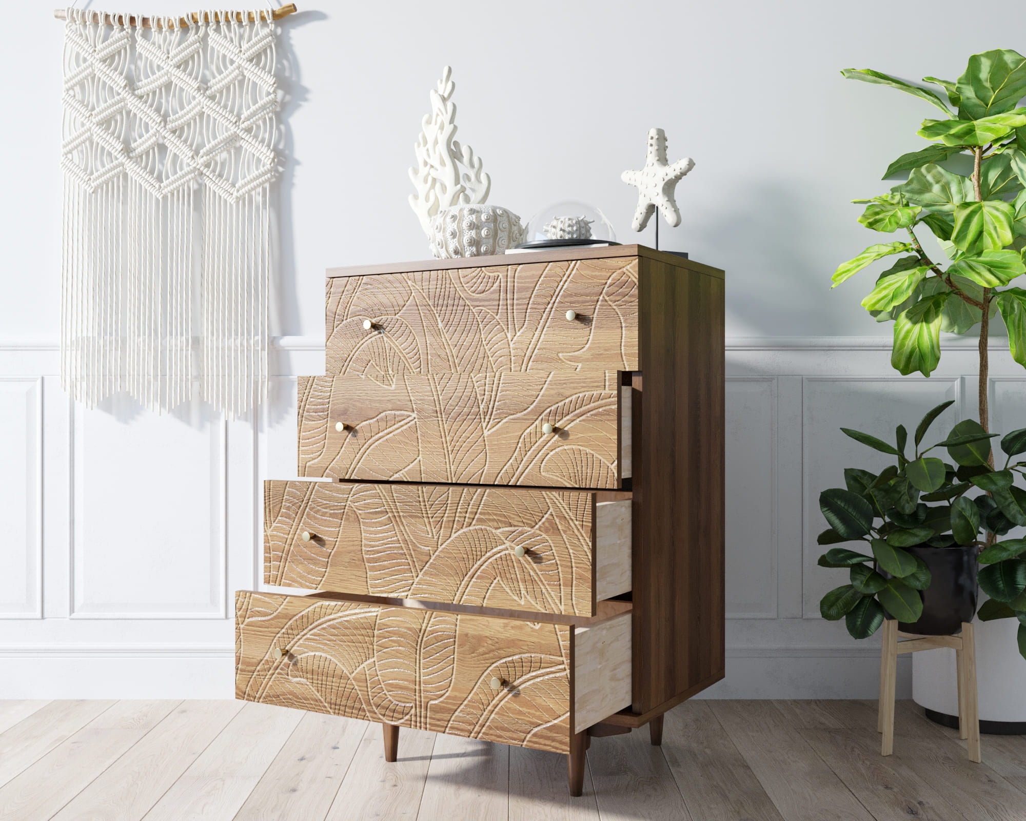 купить Комод "Boho" на 4 ящика джангл арт BH10