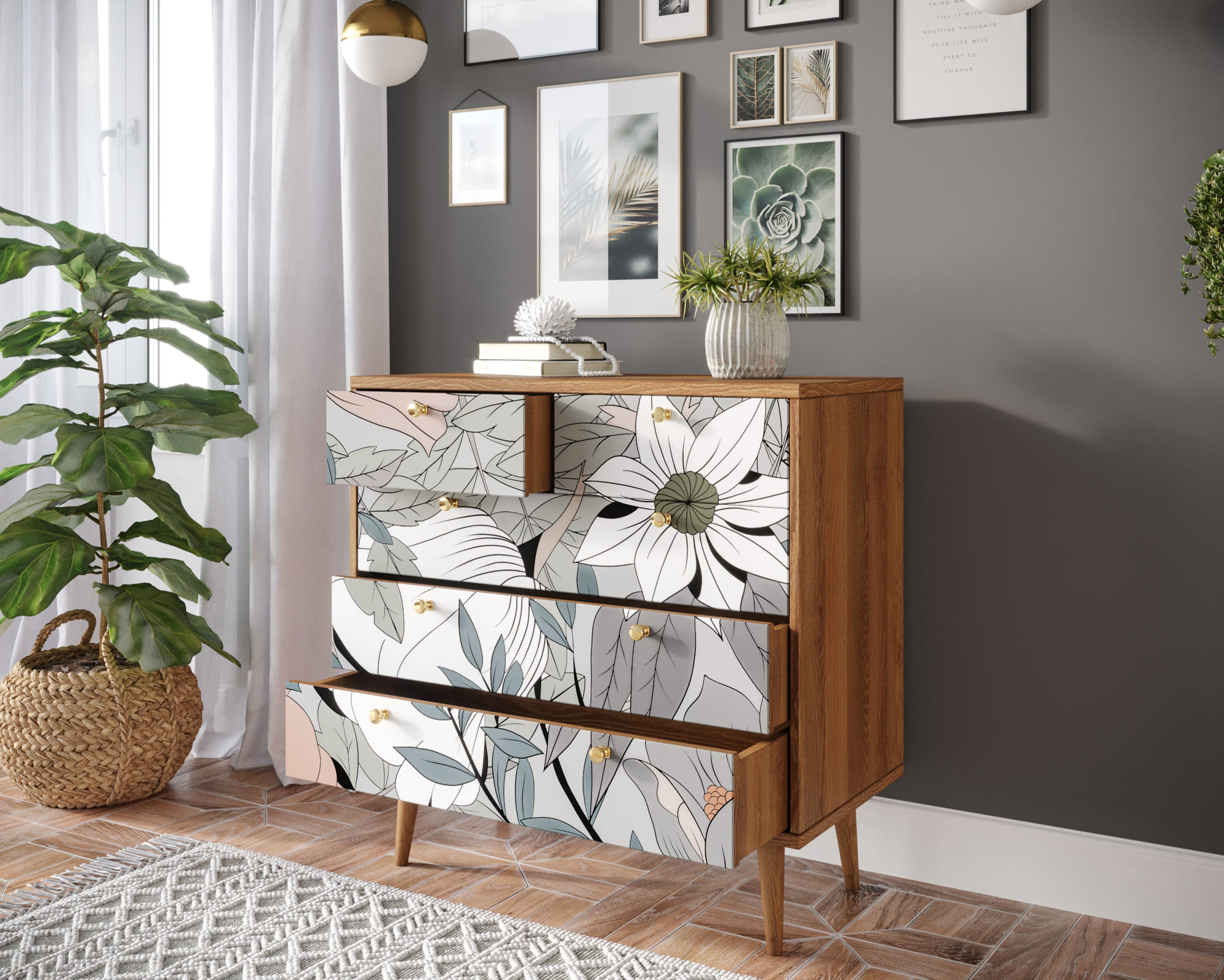 Комод "Berber" пять ящиков 50 принт арт BB36/Print_50 в интернет-магазине