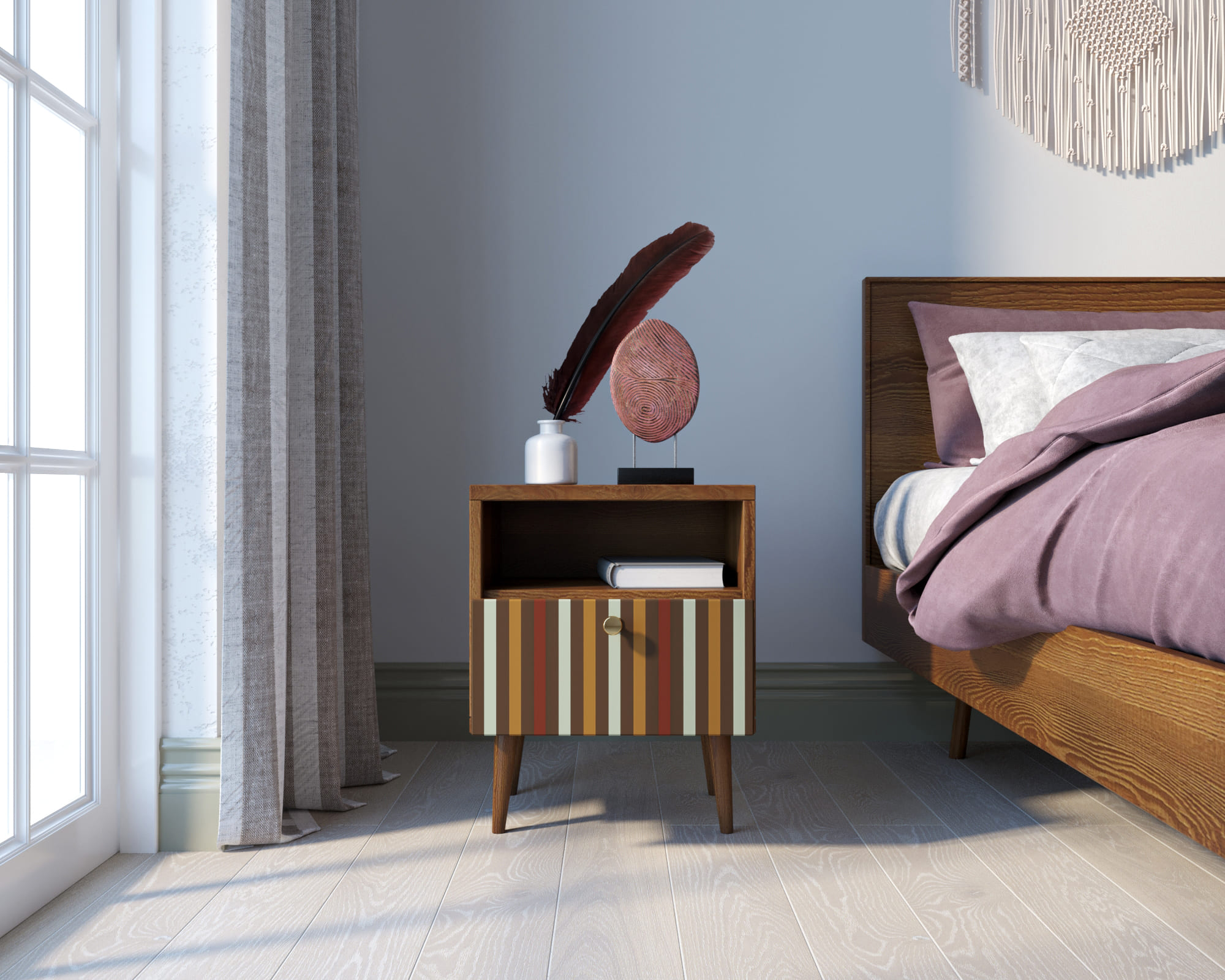 Тумбочка "Berber" с одним ящиком 20 принт арт BB06/Print_20, разноцветная в интернет-магазине