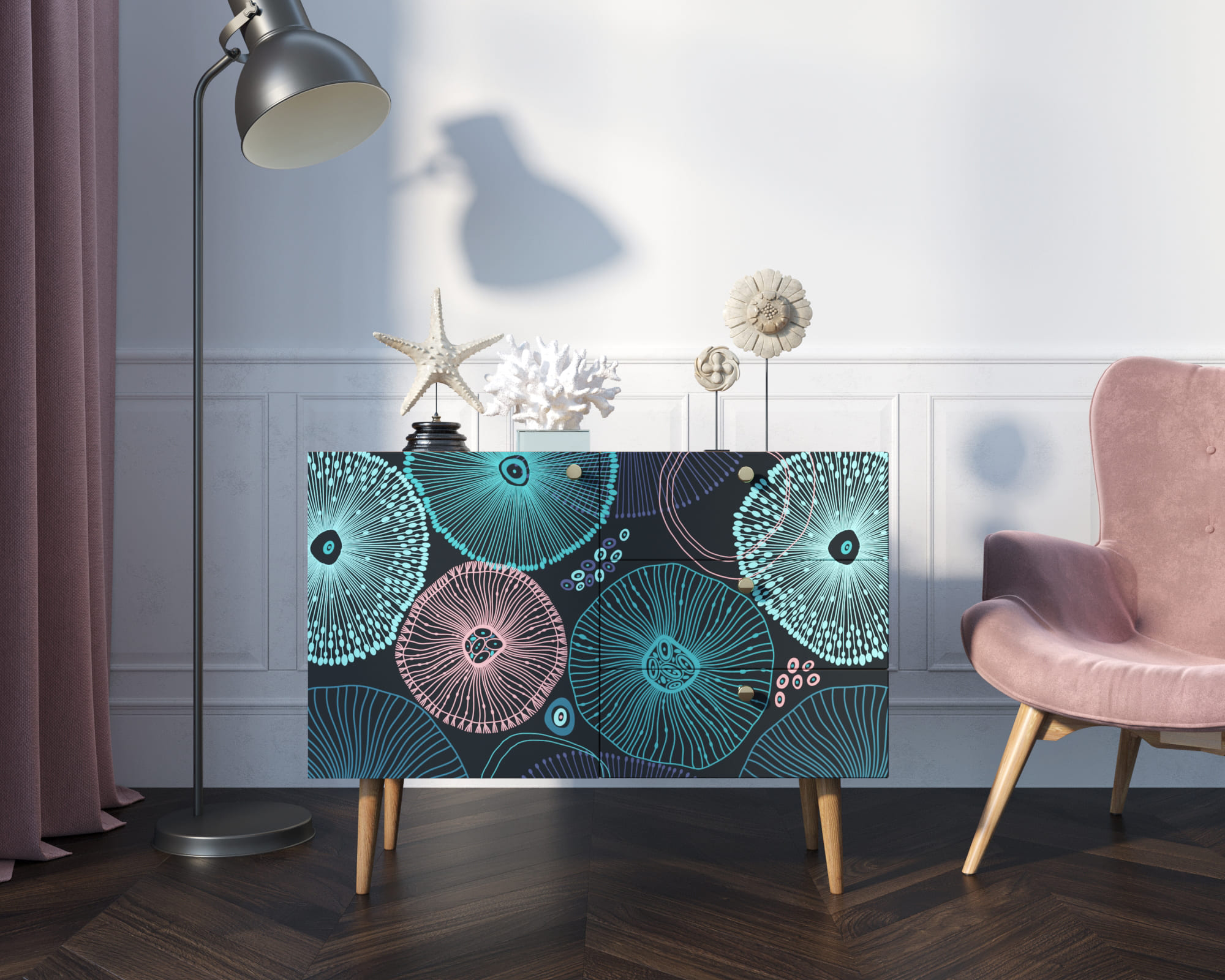 Комод "Berber" три ящика и дверка 32 принт арт BB34/Print_32 в интернет-магазине