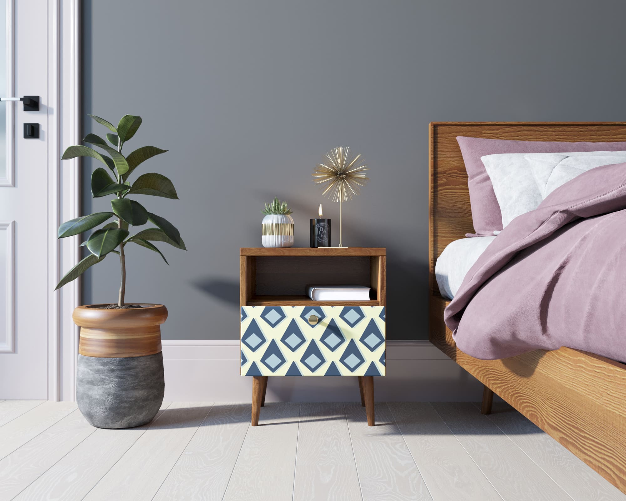 Тумбочка "Berber" с одним ящиком 13 принт арт BB06/Print_13, разноцветная в интернет-магазине