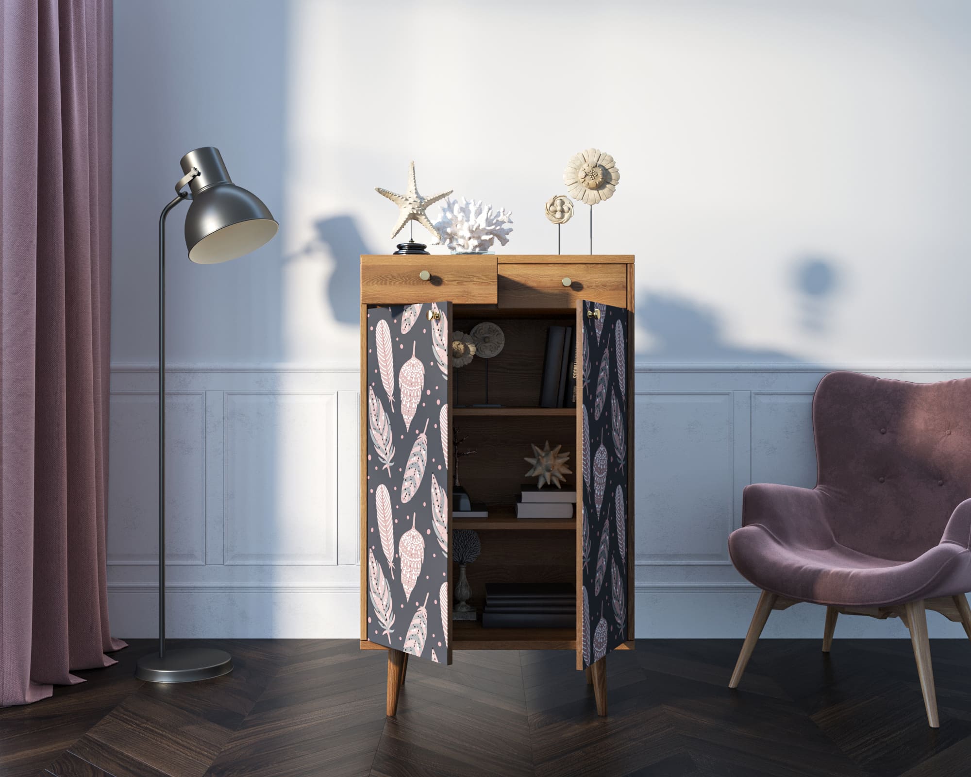 купить Комод "Berber" два ящика и дверки 40 принт арт BB46/Print_40