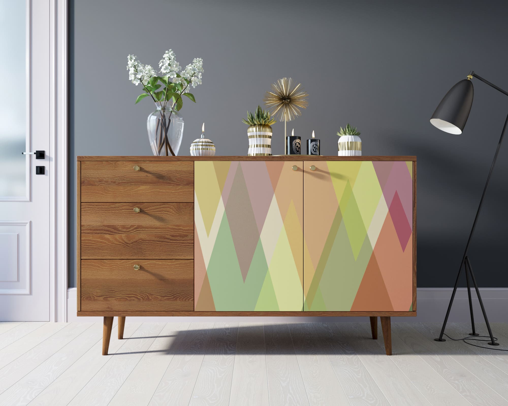 Комод "Berber" с двумя дверками и ящиками 16 принт арт BB05/Print_16 в интерьере