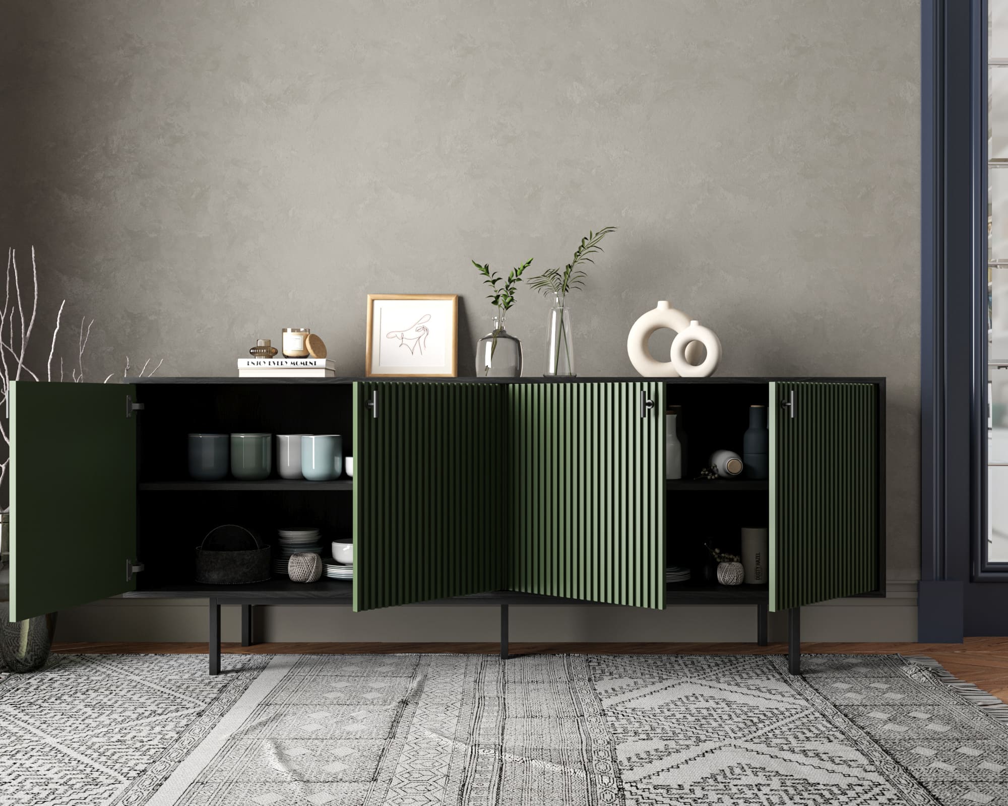 купить Комод с четыремя дверками "Emerson" арт EM01/green/L в Москве купить Комод с четыремя дверками "Emerson" арт EM01/green/L