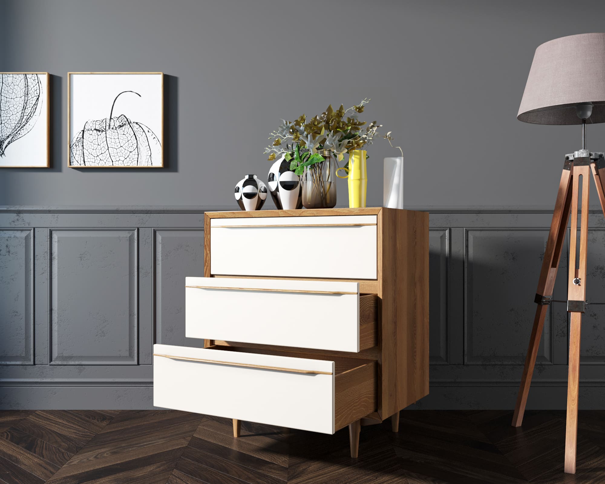 купить Комод в Скандинавском стиле "Bruni white" на три ящика арт BR07WH