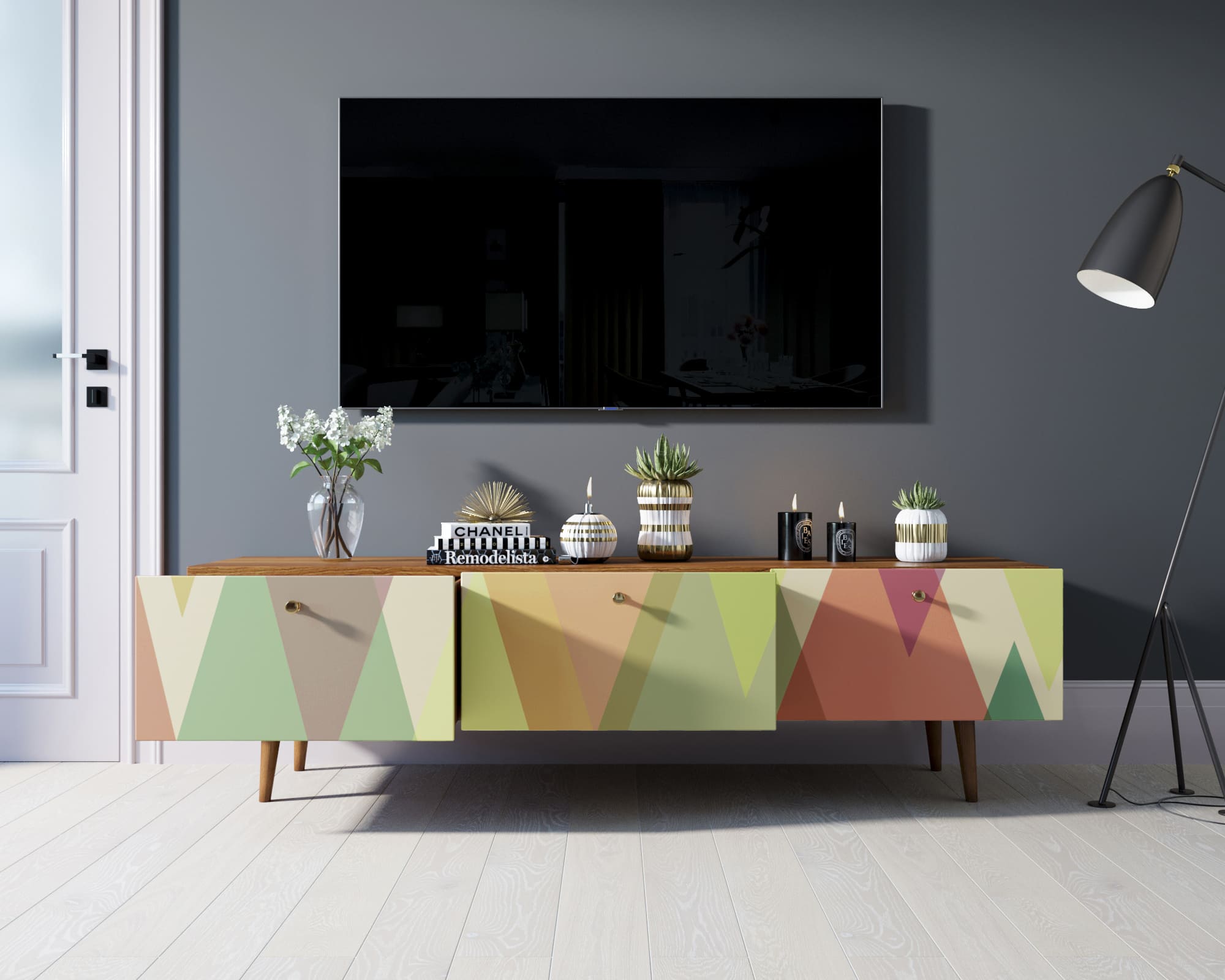 Комод "Berber" с ящиками низкий под TV принт 16 арт BB19/Print_16 в интернет-магазине