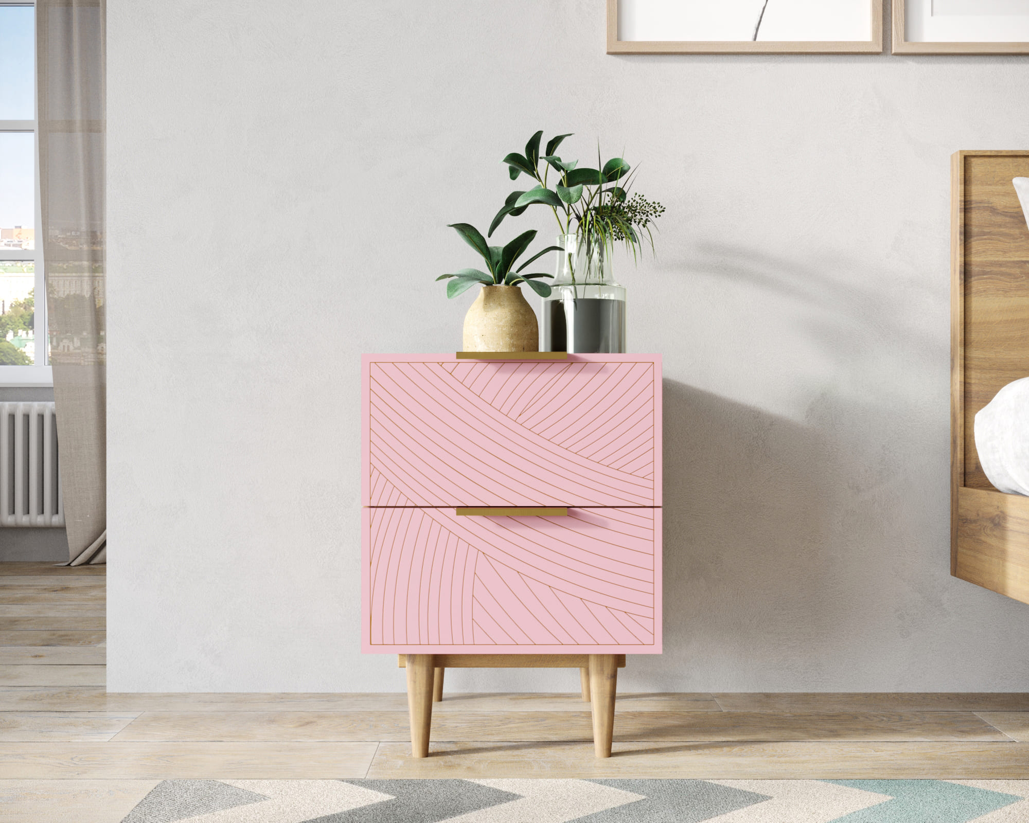 Тумбочка с двумя ящиками "Line" LN07/GR1/pink в интернет-магазине