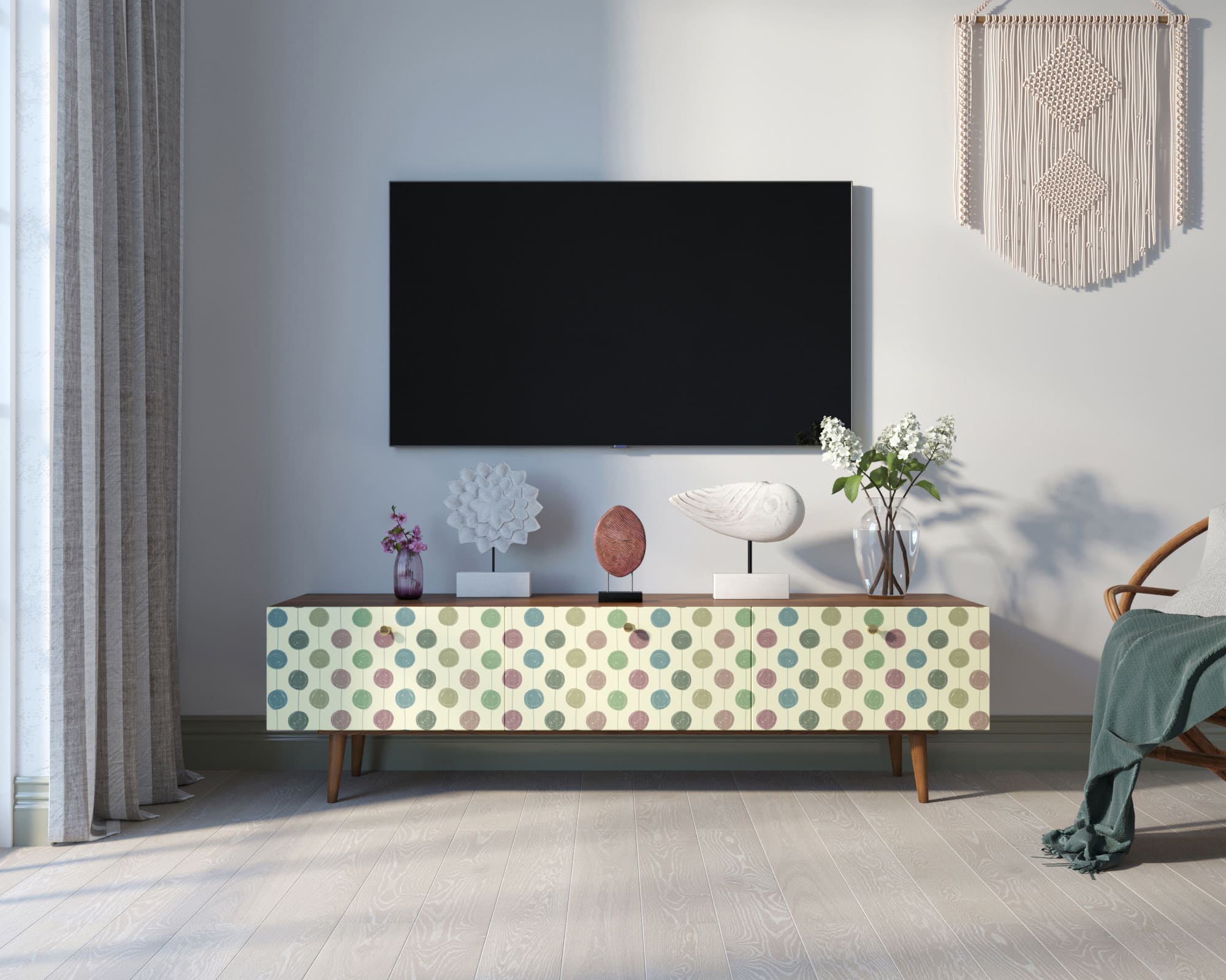 Комод "Berber" с ящиками низкий под TV принт 24 арт BB19/Print_24 в интерьере в Москве Комод "Berber" с ящиками низкий под TV принт 24 арт BB19/Print_24 в интерьере