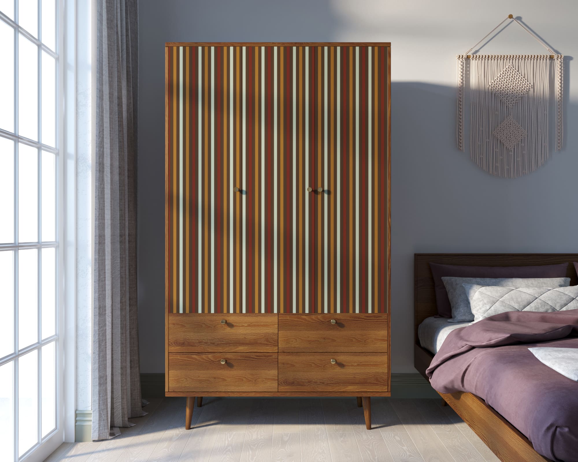 Шкаф трехстворчатый "Berber" принт 20 арт BB02/Print_20 в интерьере