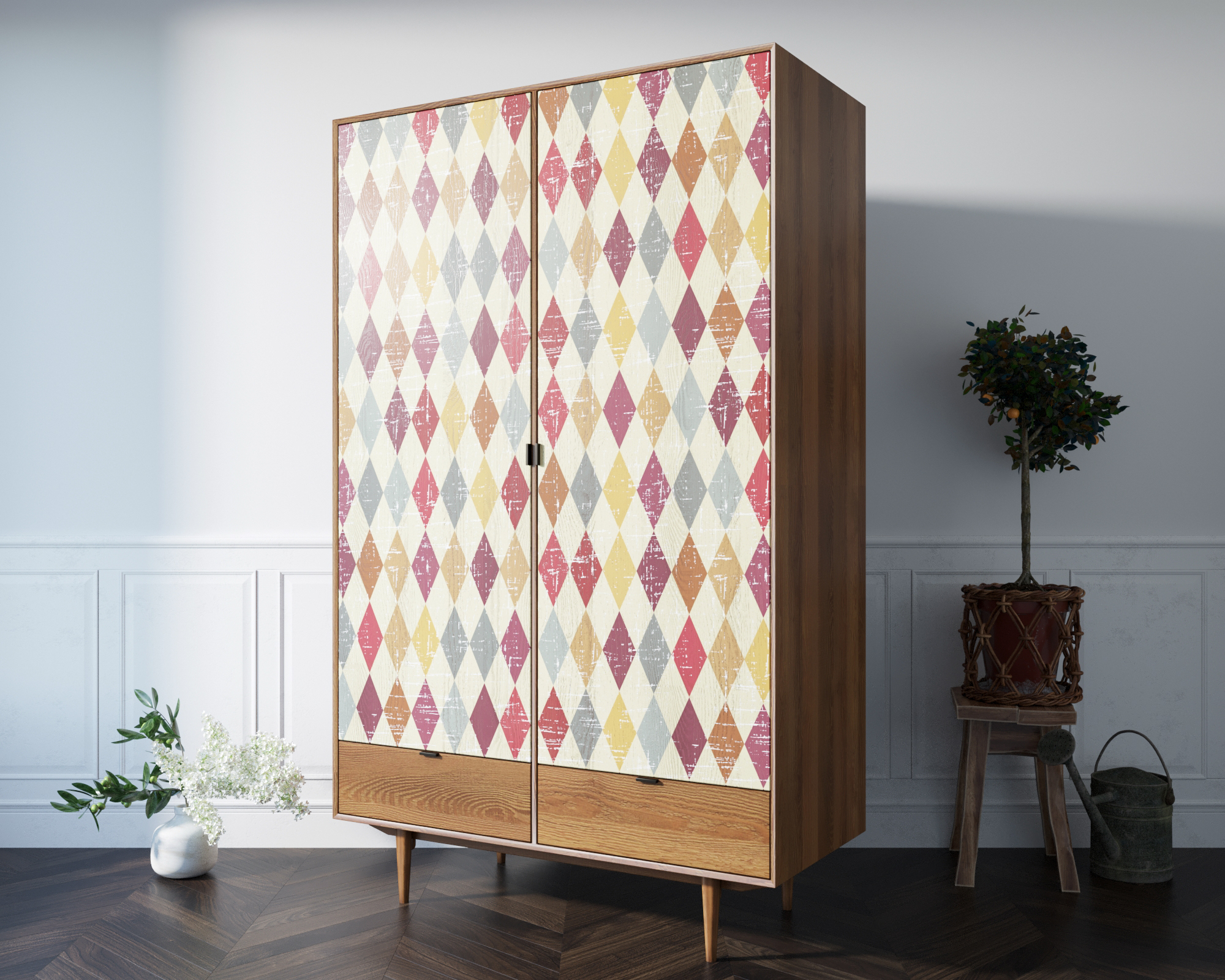 Шкаф двустворчатый  "Bruni print" с двумя ящиками арт BR27/2P в интернет-магазине