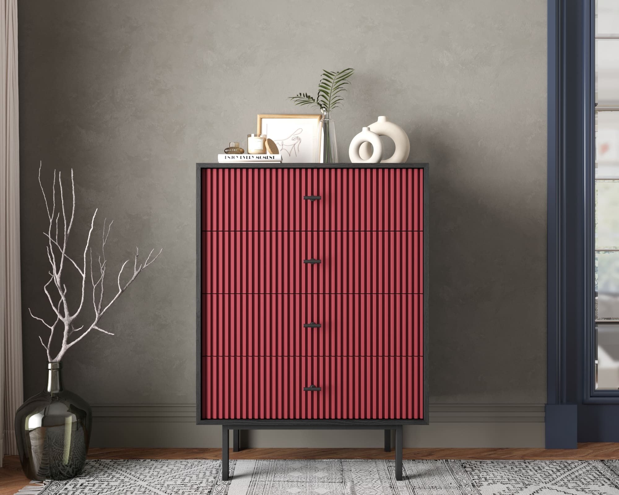 Комод вертикальный с четырьмя ящиками "Emerson" арт EM18/red/L в интернет-магазине в Москве Комод вертикальный с четырьмя ящиками "Emerson" арт EM18/red/L в интернет-магазине