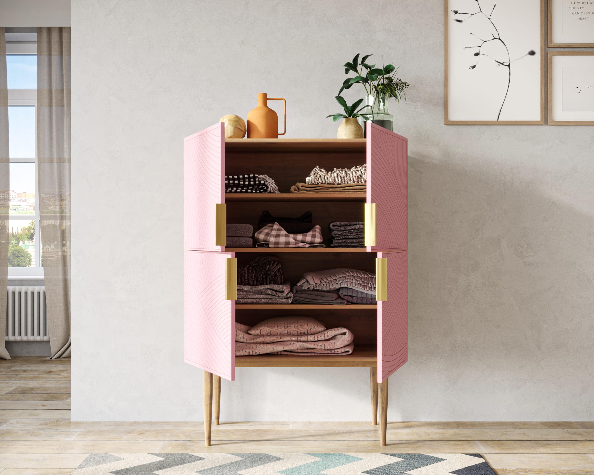 купить Малый комод с четырьмя дверками на высоких ножках "Line" LN13/GR1/pink в Москве купить Малый комод с четырьмя дверками на высоких ножках "Line" LN13/GR1/pink