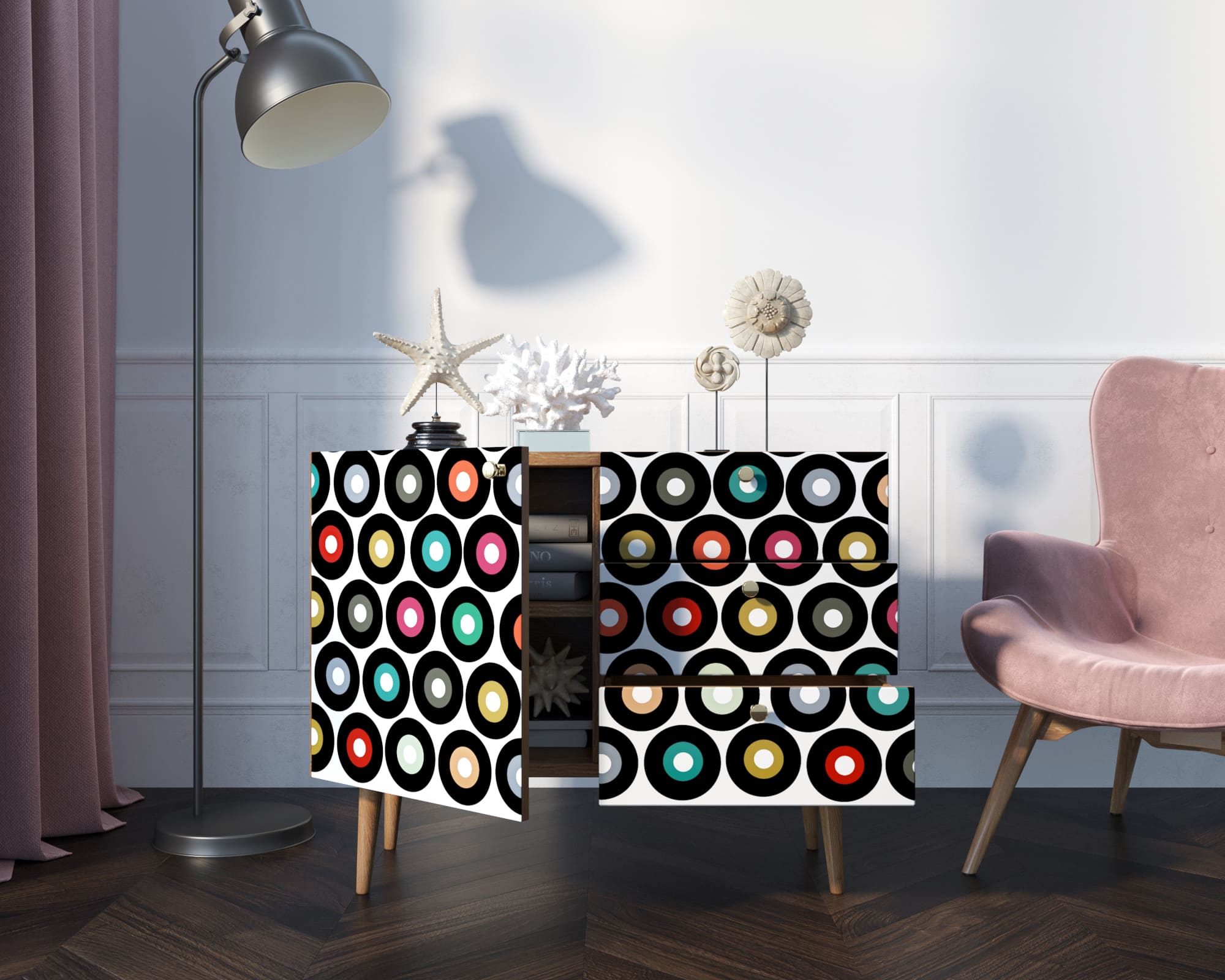 купить Комод "Berber" три ящика и дверка 37 принт арт BB34/Print_37