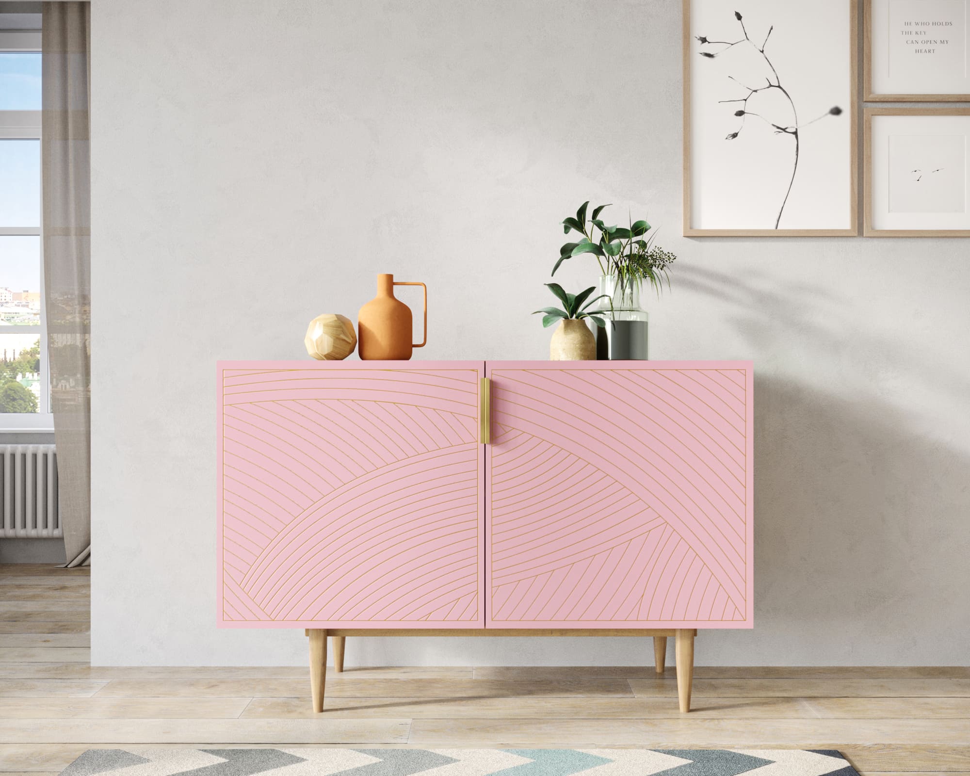 Комод с двумя дверками "Line" LN01/GR1/pink в интернет-магазине в Москве Комод с двумя дверками "Line" LN01/GR1/pink в интернет-магазине