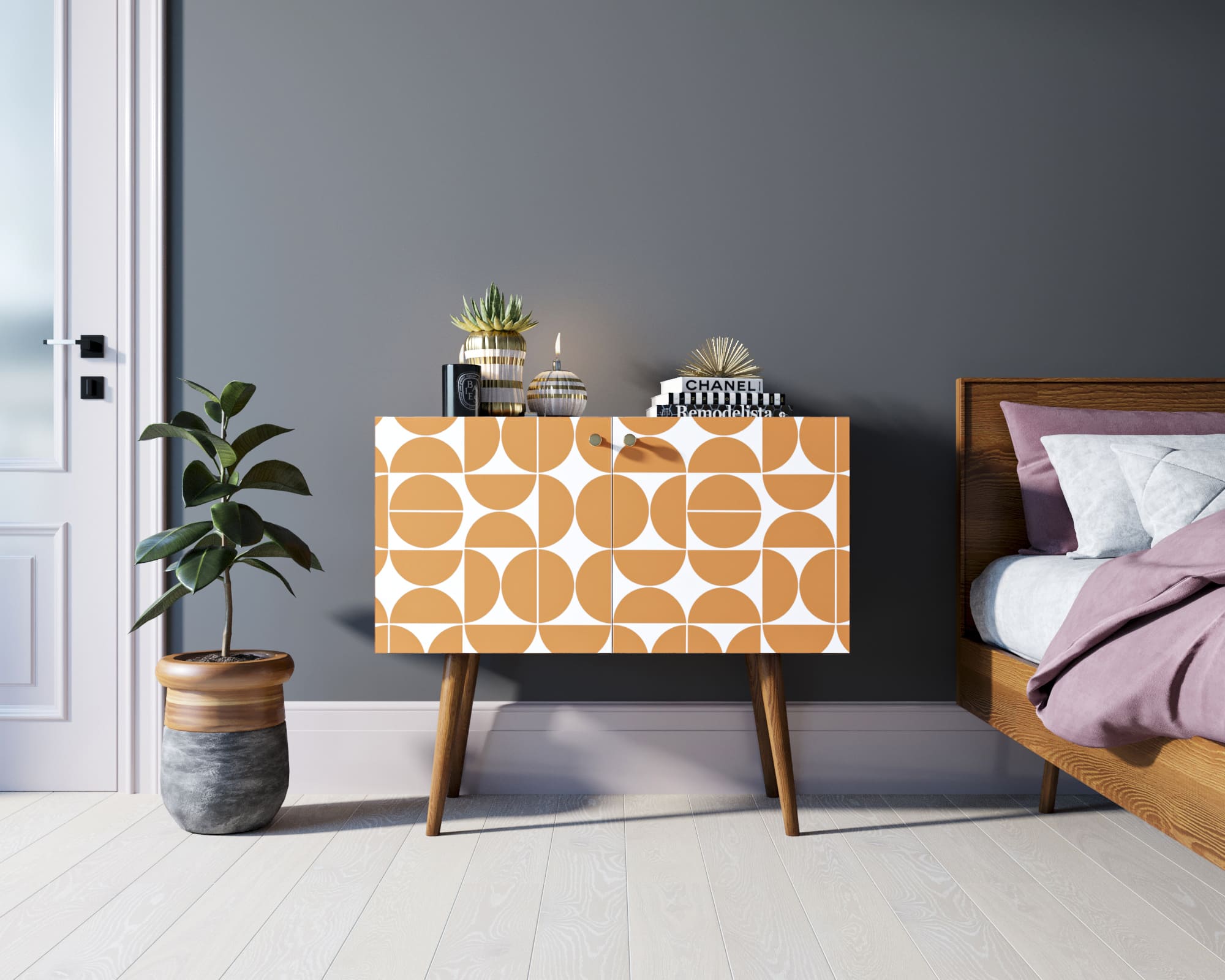 Комод на высоких ножках "Berber" малый принт 14 арт BB13/Print_14 в интерьере