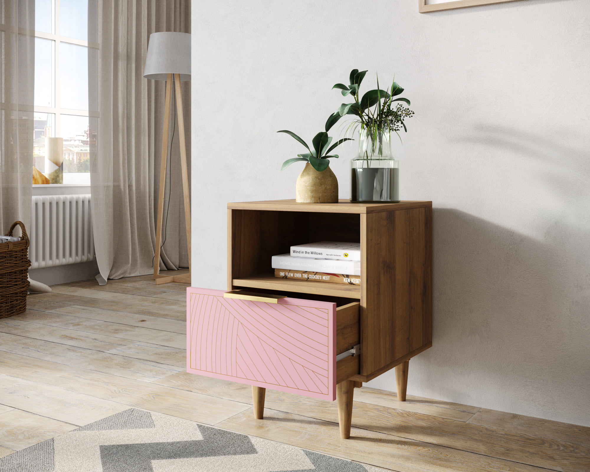 купить Тумбочка с нижним ящиком "Line" LN09/GR1/pink