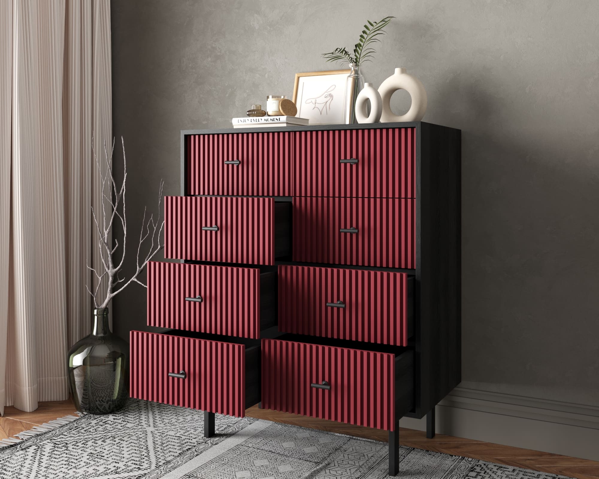 купить Комод на восемь ящиков "Emerson" арт EM20/red/L