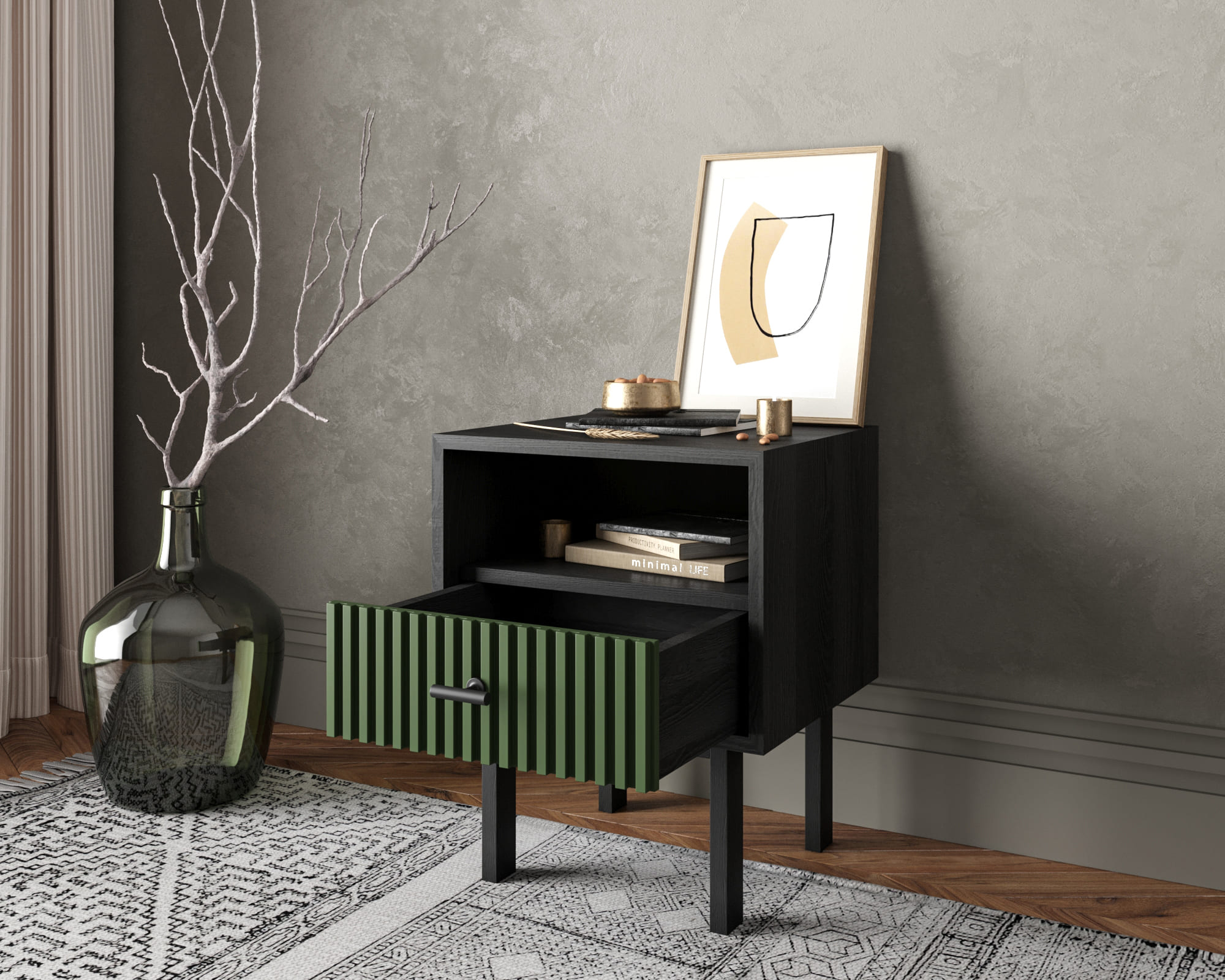 купить Тумбочка с нижним ящиком "Emerson" арт EM17/green/L в Москве купить Тумбочка с нижним ящиком "Emerson" арт EM17/green/L