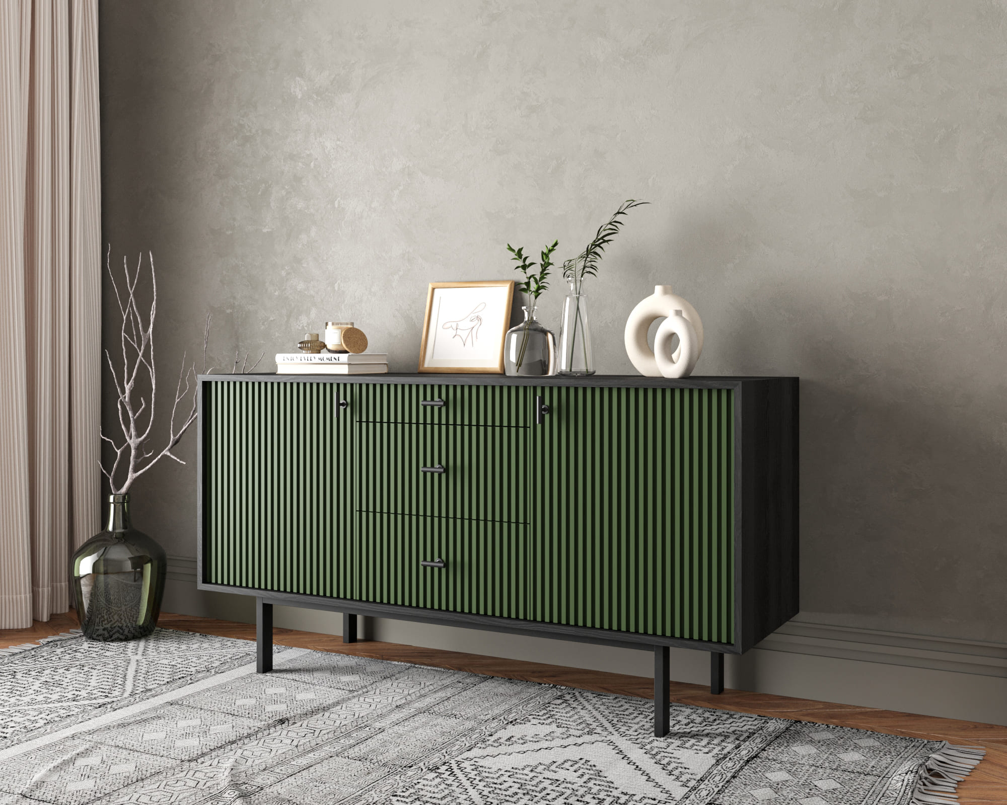 заказать Комод две дверки и три ящика "Emerson" арт EM08/green/L