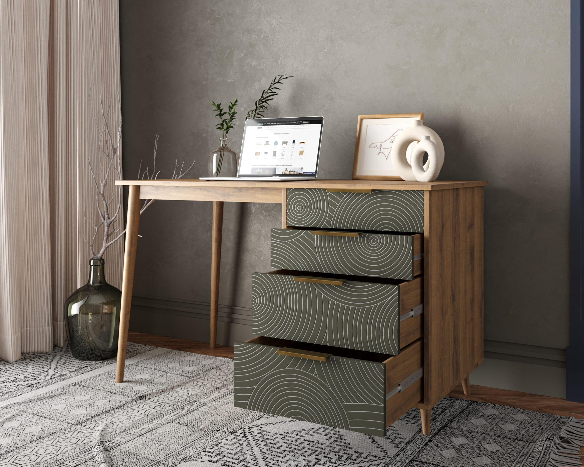 купить Стол рабочий "Line" одной тумбой R23/browngrey