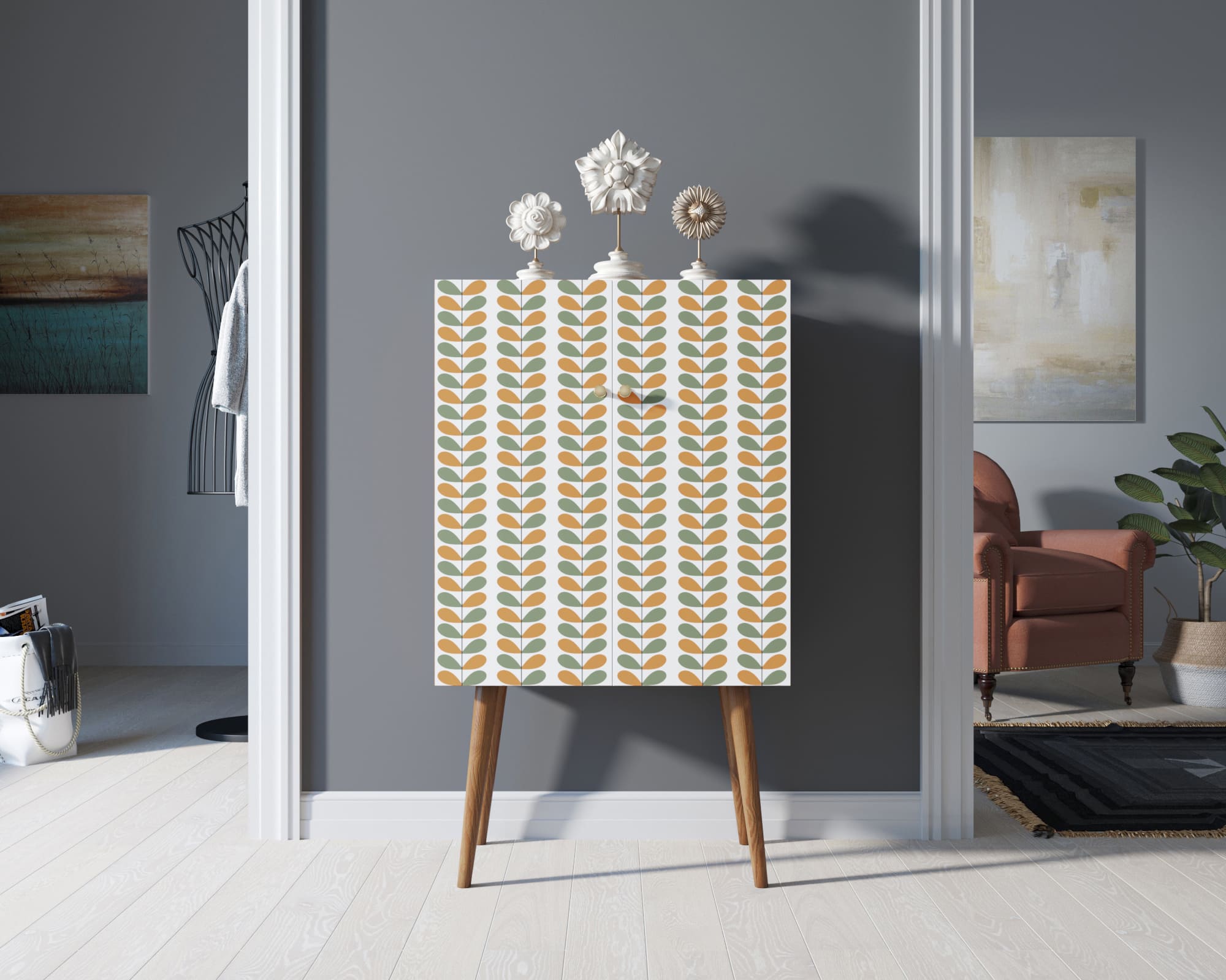 Комод на высоких ножках "Berber" принт 23 арт BB09/Print_23 в интерьере