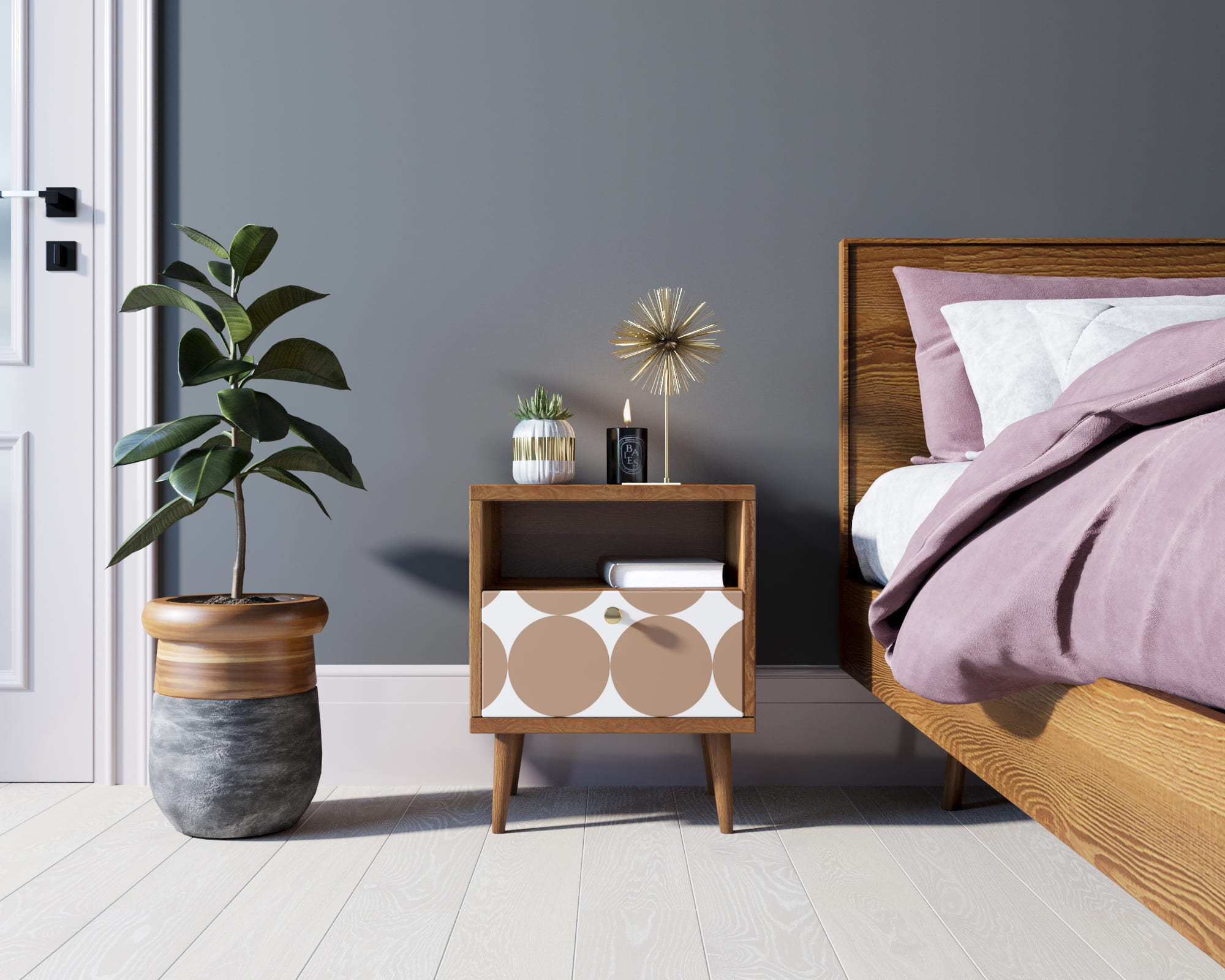 фото Тумбочка "Berber" с одним ящиком 17 принт арт BB06/Print_17, разноцветная