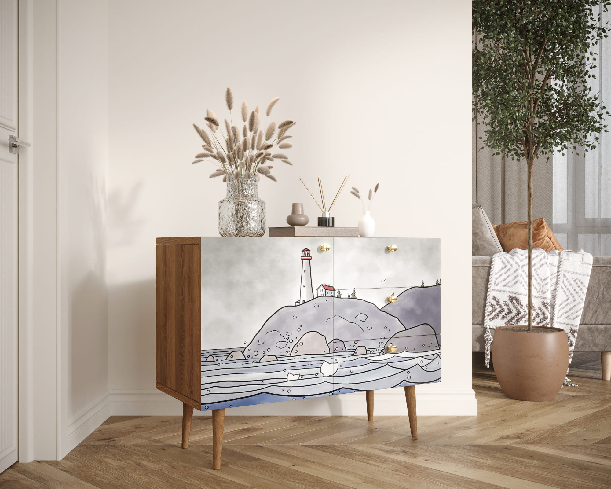 заказать Комод "Berber" три ящика и дверка арт BB34/Print_51