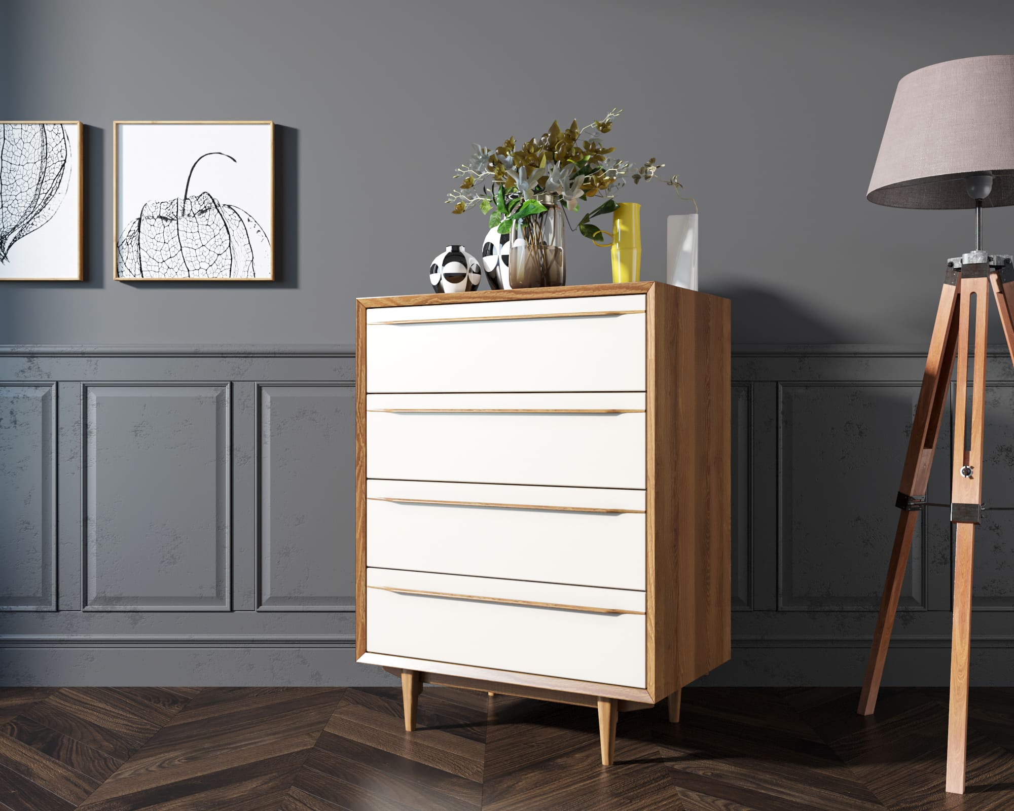 Комод в Скандинавском стиле "Bruni white" на четыре ящика арт BR08WH в интернет-магазине в Москве Комод в Скандинавском стиле "Bruni white" на четыре ящика арт BR08WH в интернет-магазине
